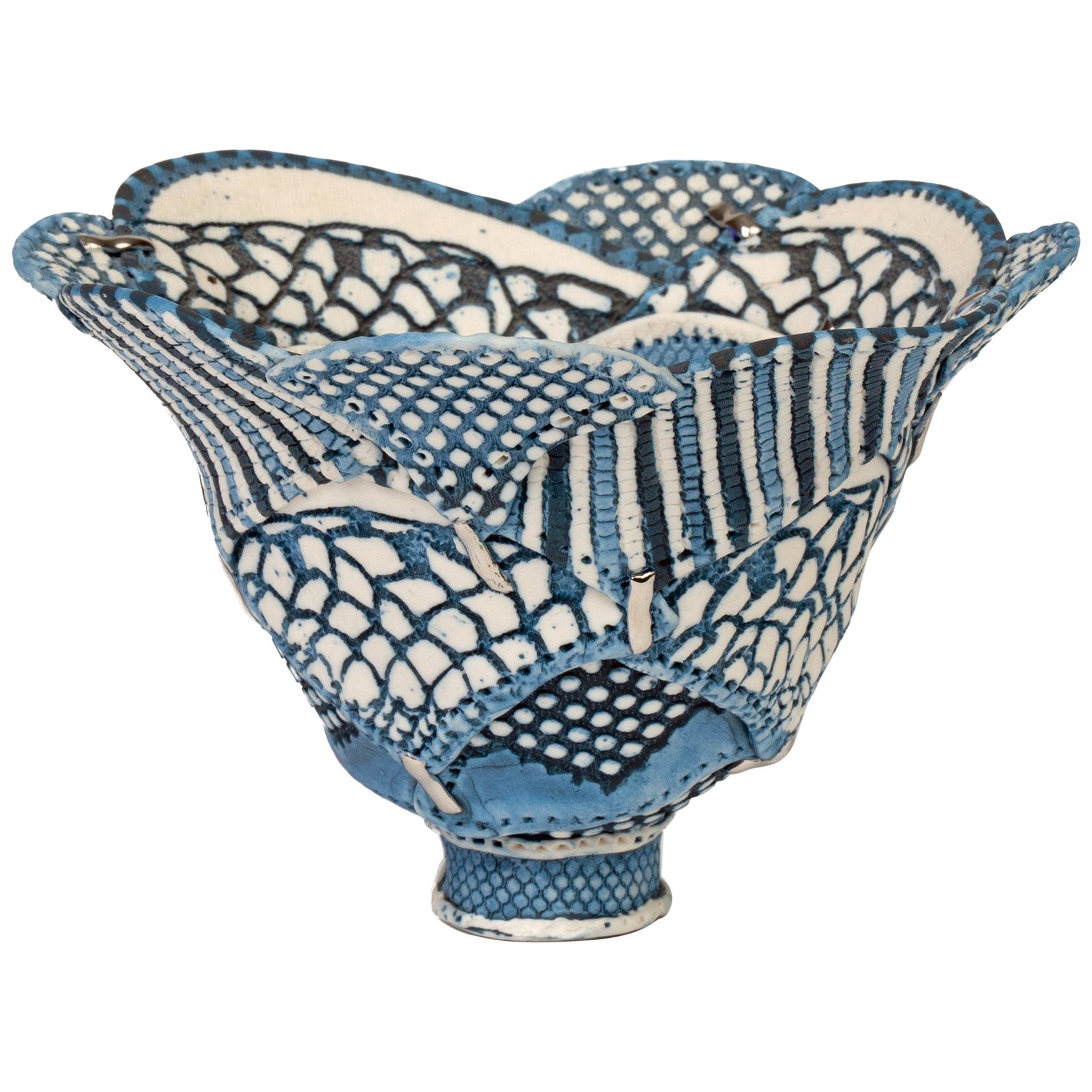 Linda Chew Studio Pottery Patterned Textile Porcelain Bowl