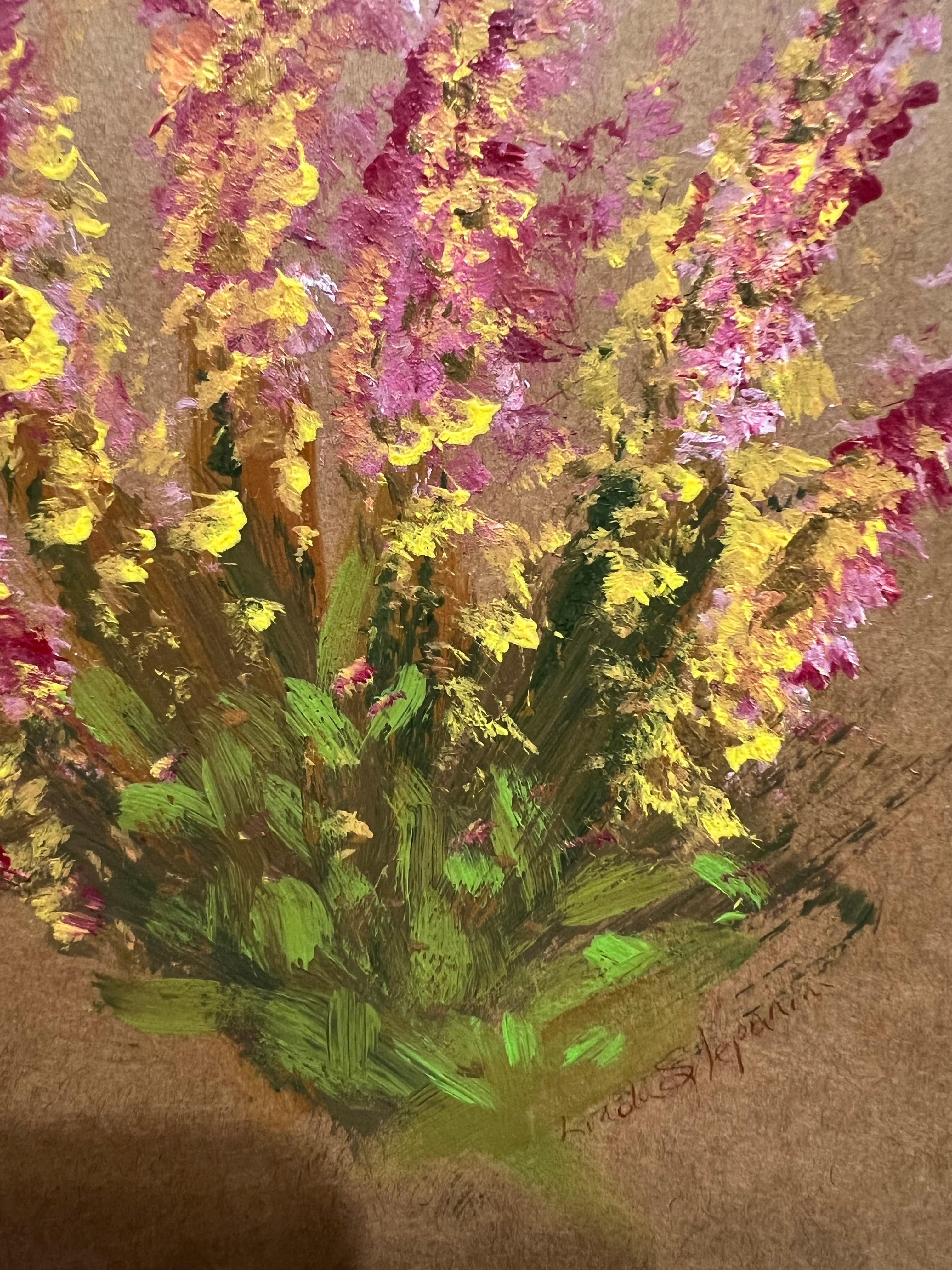 Blossoms & Breaths, Contemporary still life on notebook. (Naturalismus), Painting, von Linda Civanyan Stepanian