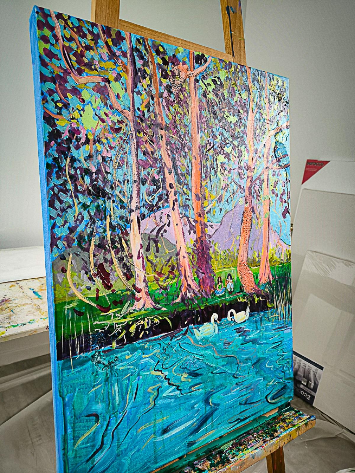 Un piccolo momento - Landscape Painting Blu di  Linda Clerget