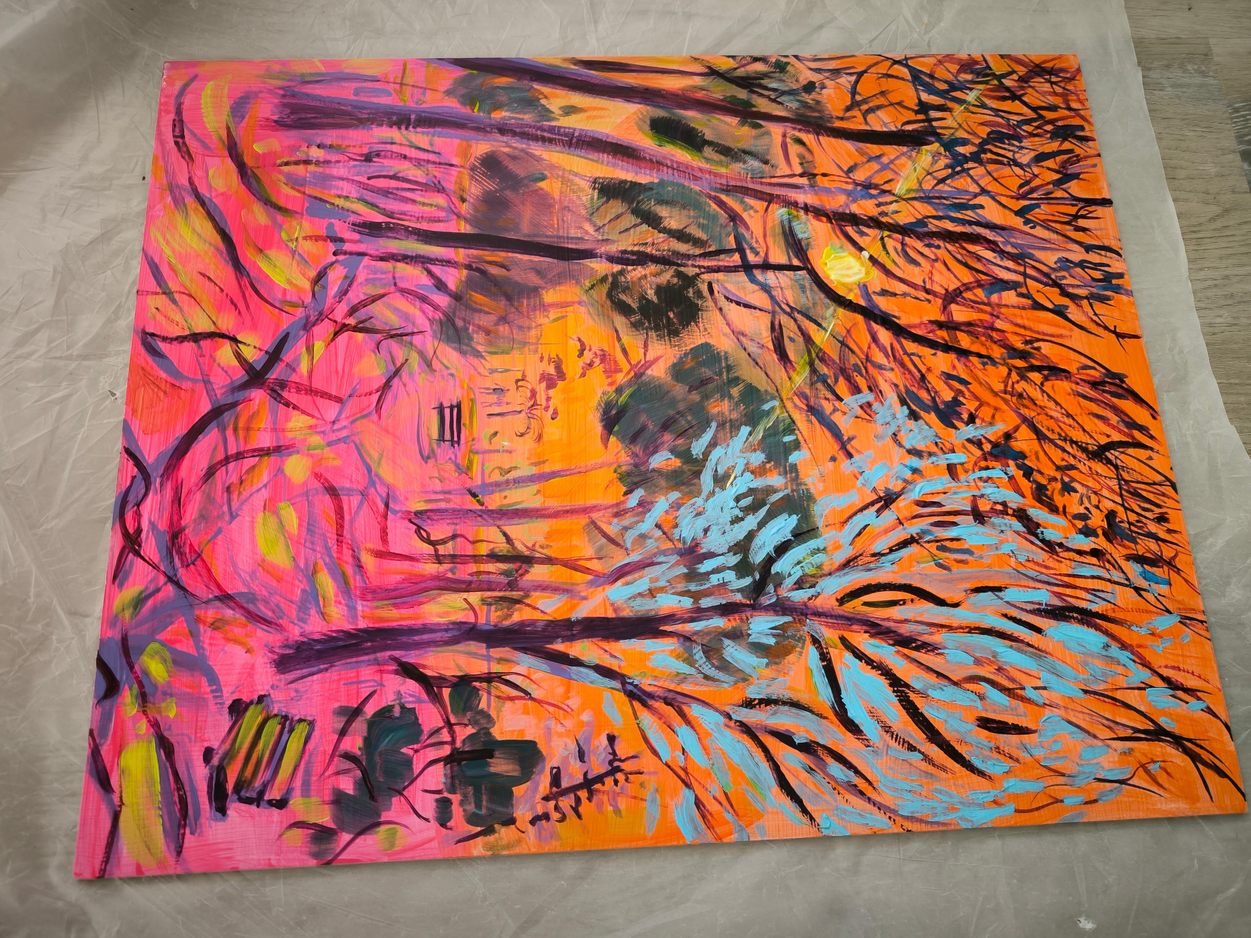 A little sunshine - Orange Abstract Painting by  Linda Clerget