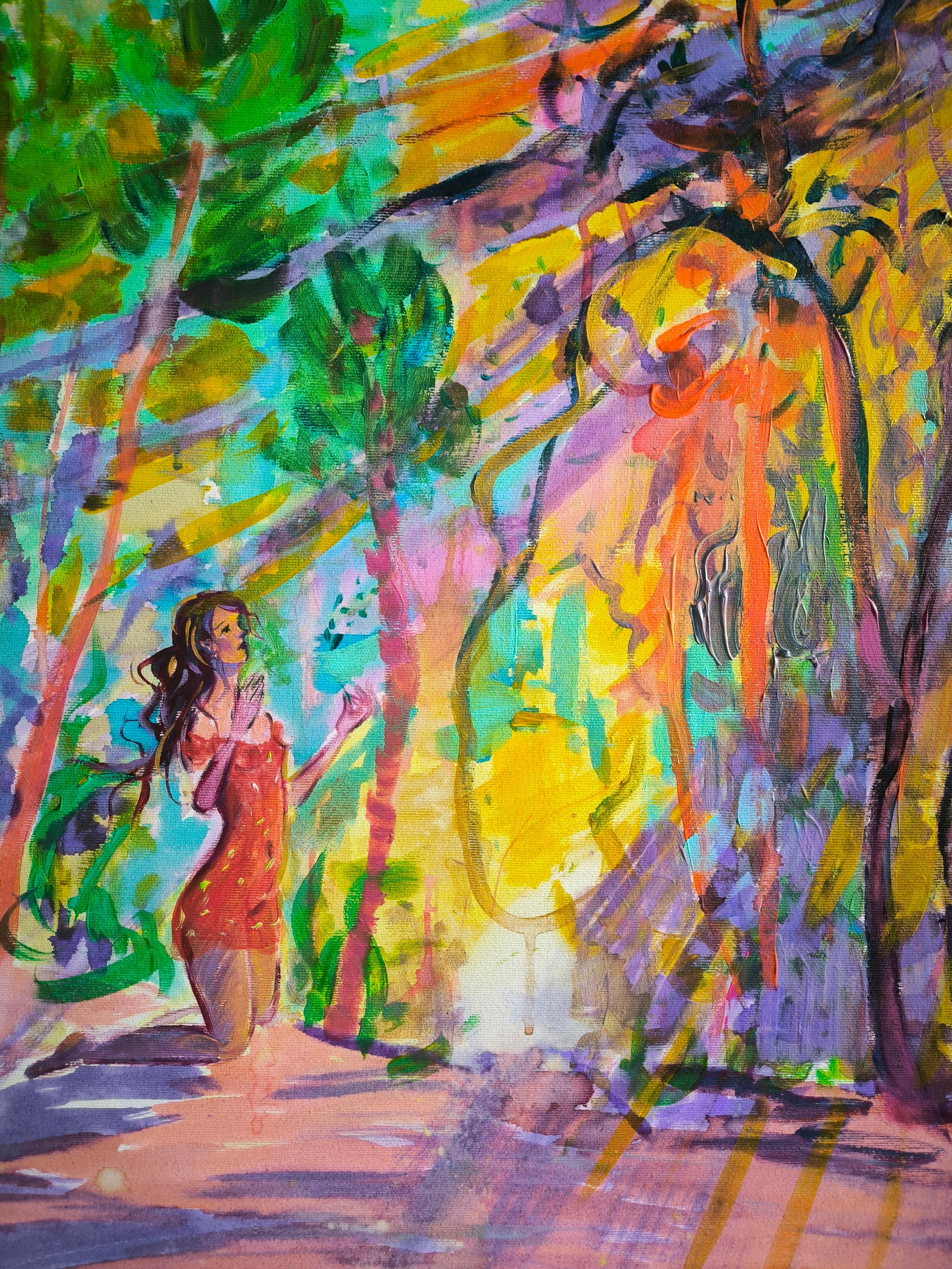 Despertar la Luz - Figurative Painting Marrón de  Linda Clerget