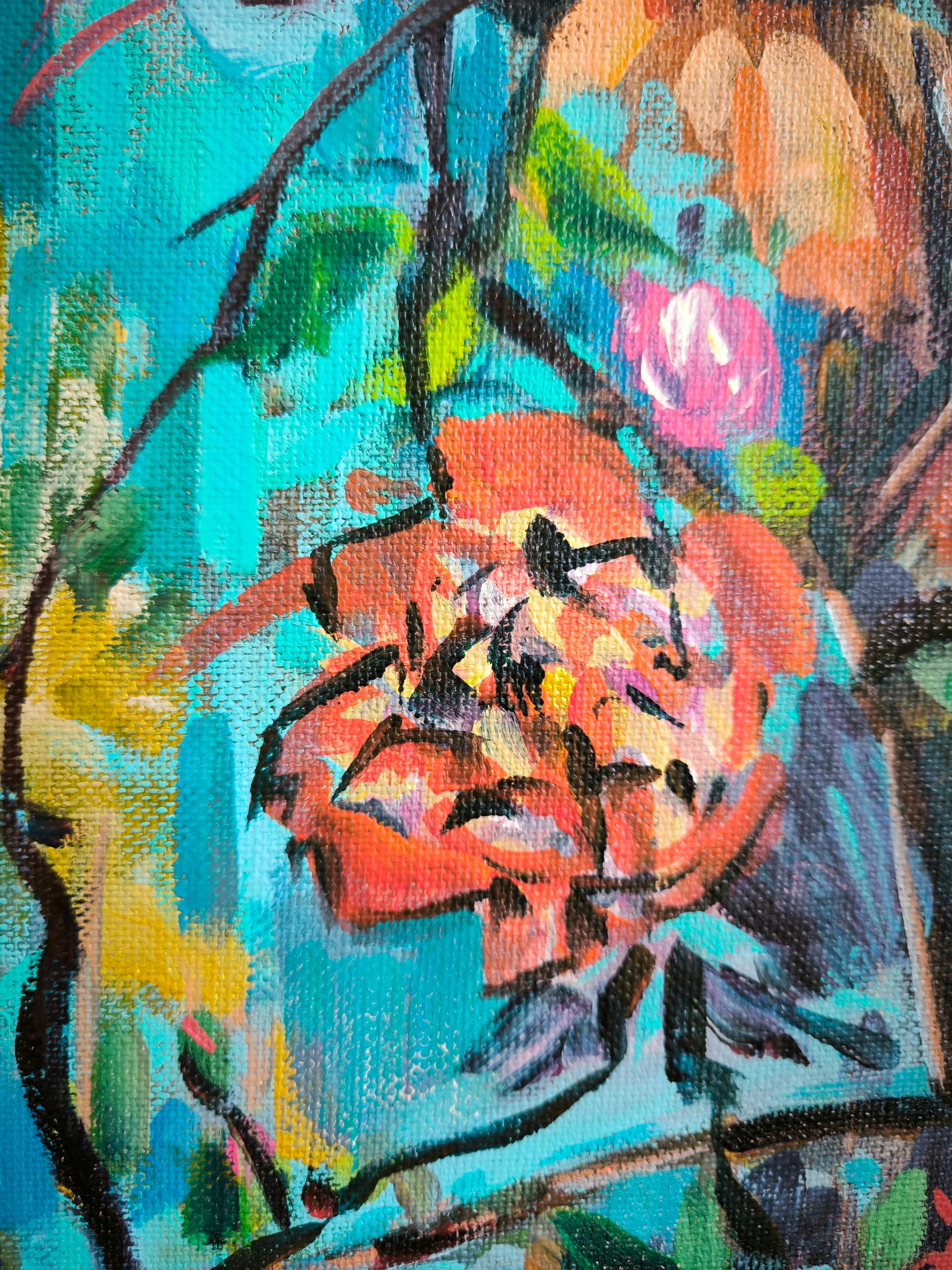 Trip floral bleu - Painting de  Linda Clerget