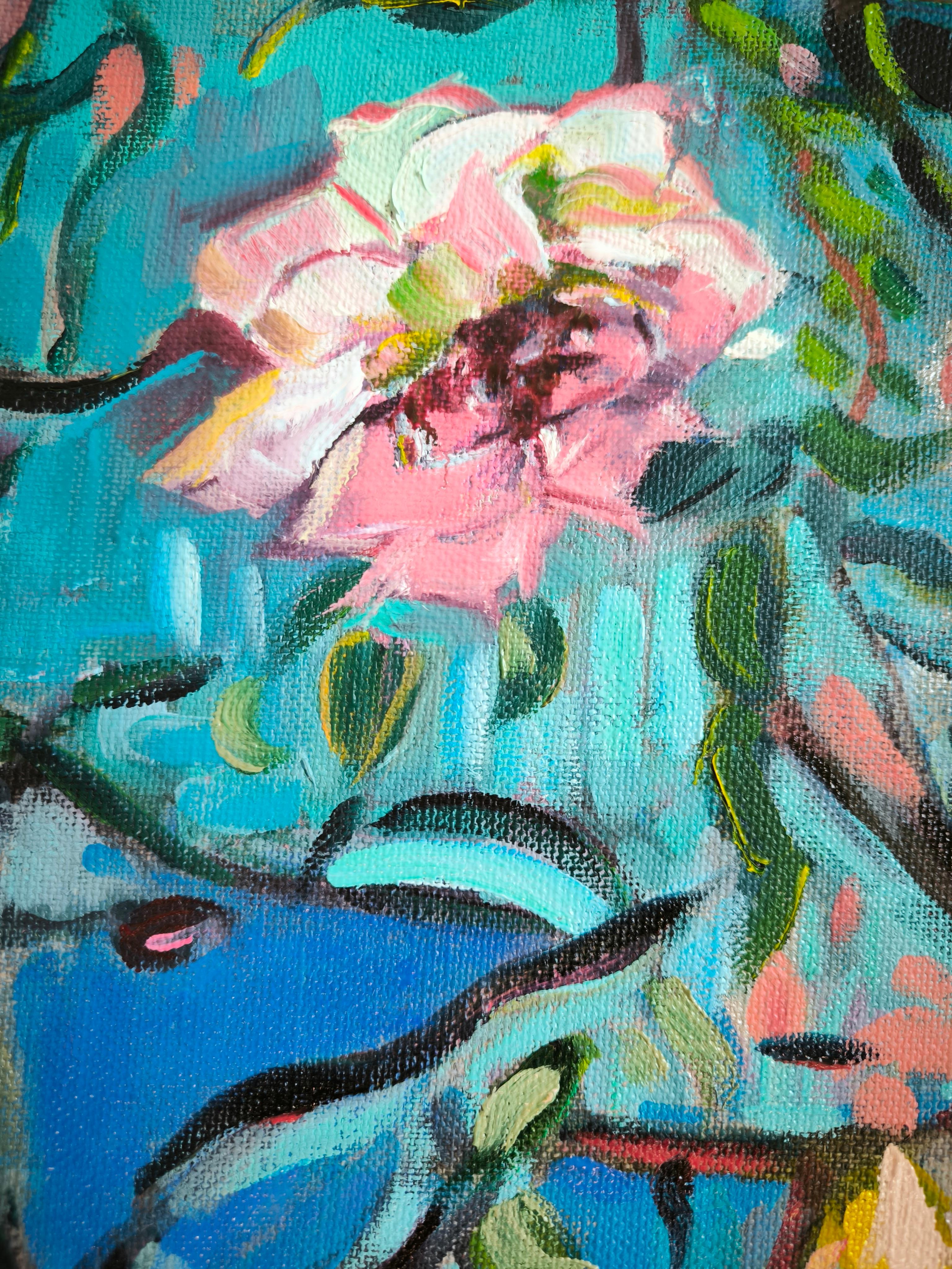 Trip floral bleu - Fauvisme Painting par  Linda Clerget