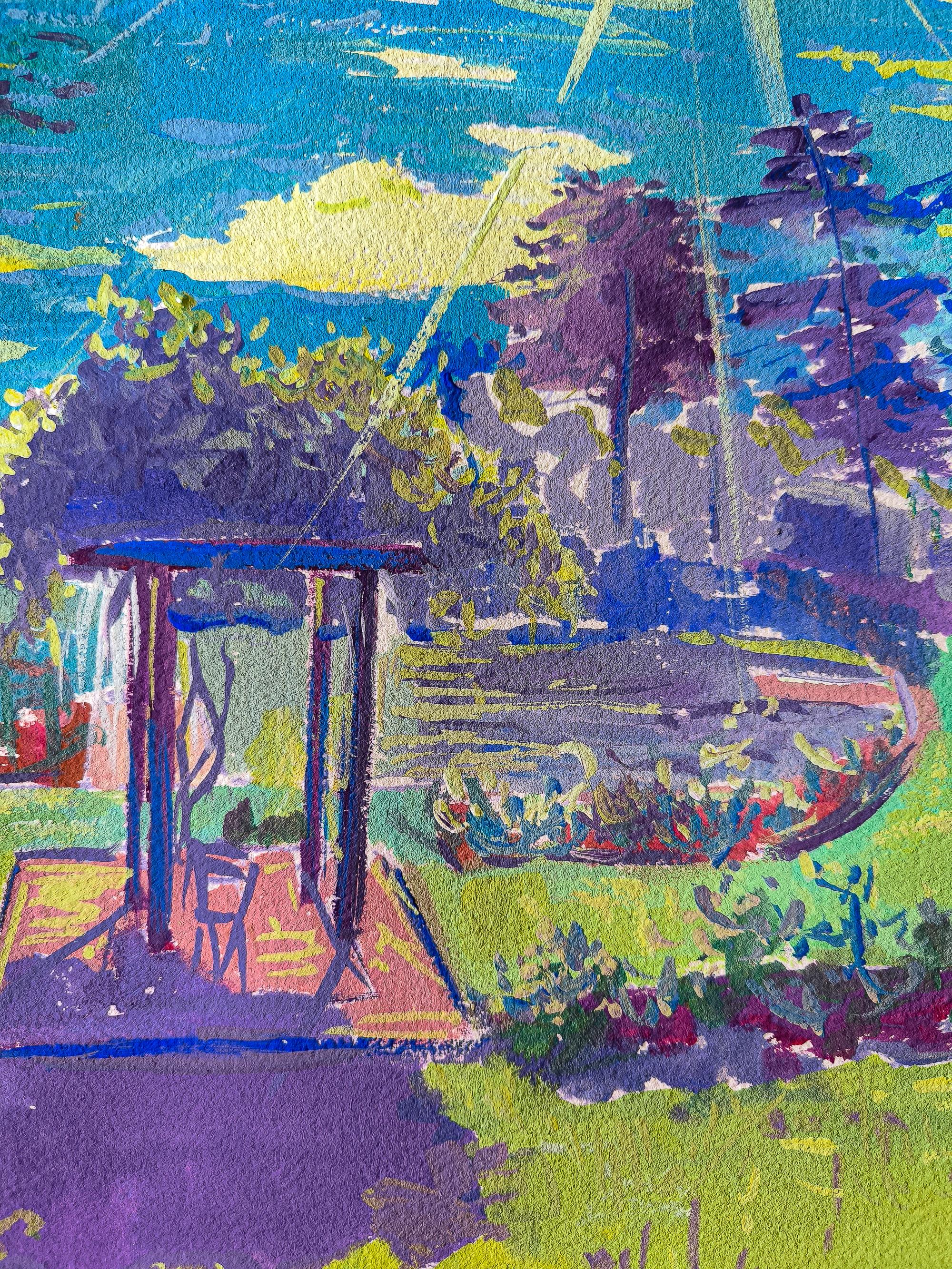 Jardín Botánico de Orleans - Landscape Painting Azul de  Linda Clerget