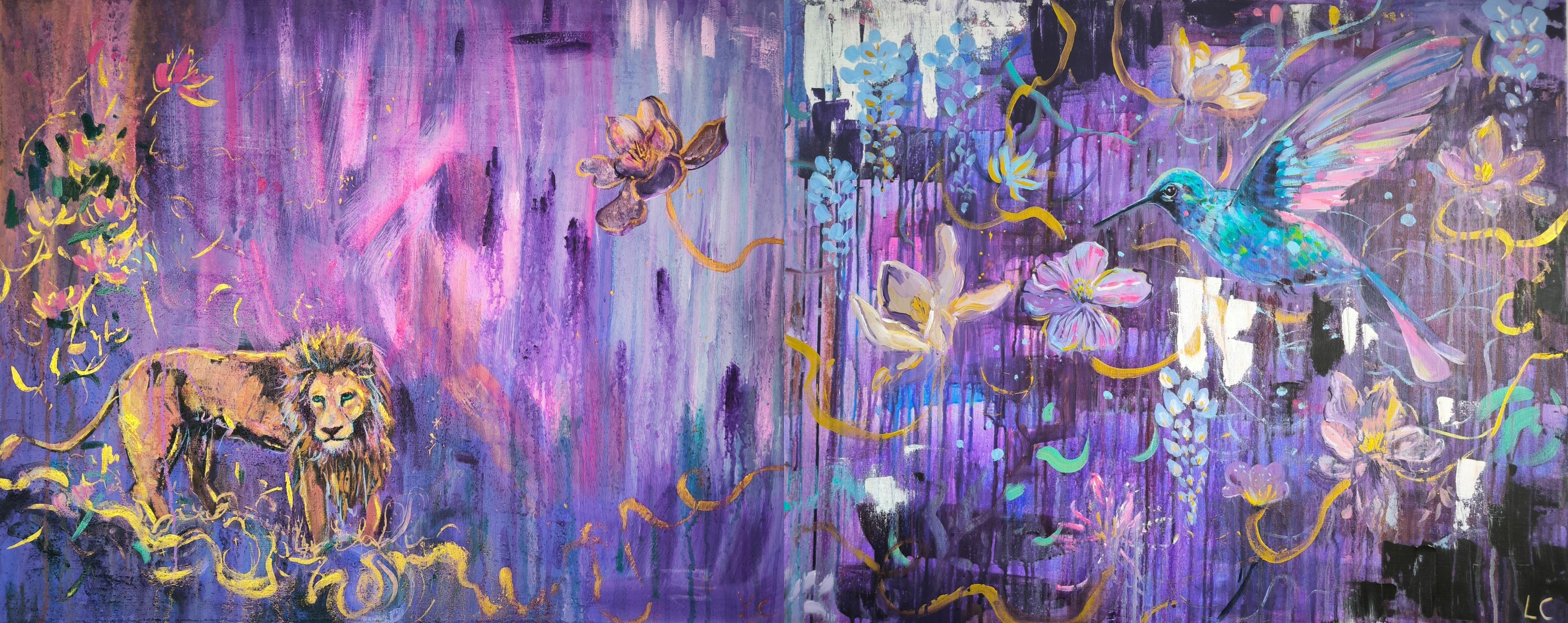 Animal Painting di  Linda Clerget - Cosmic Bird & The Guardian