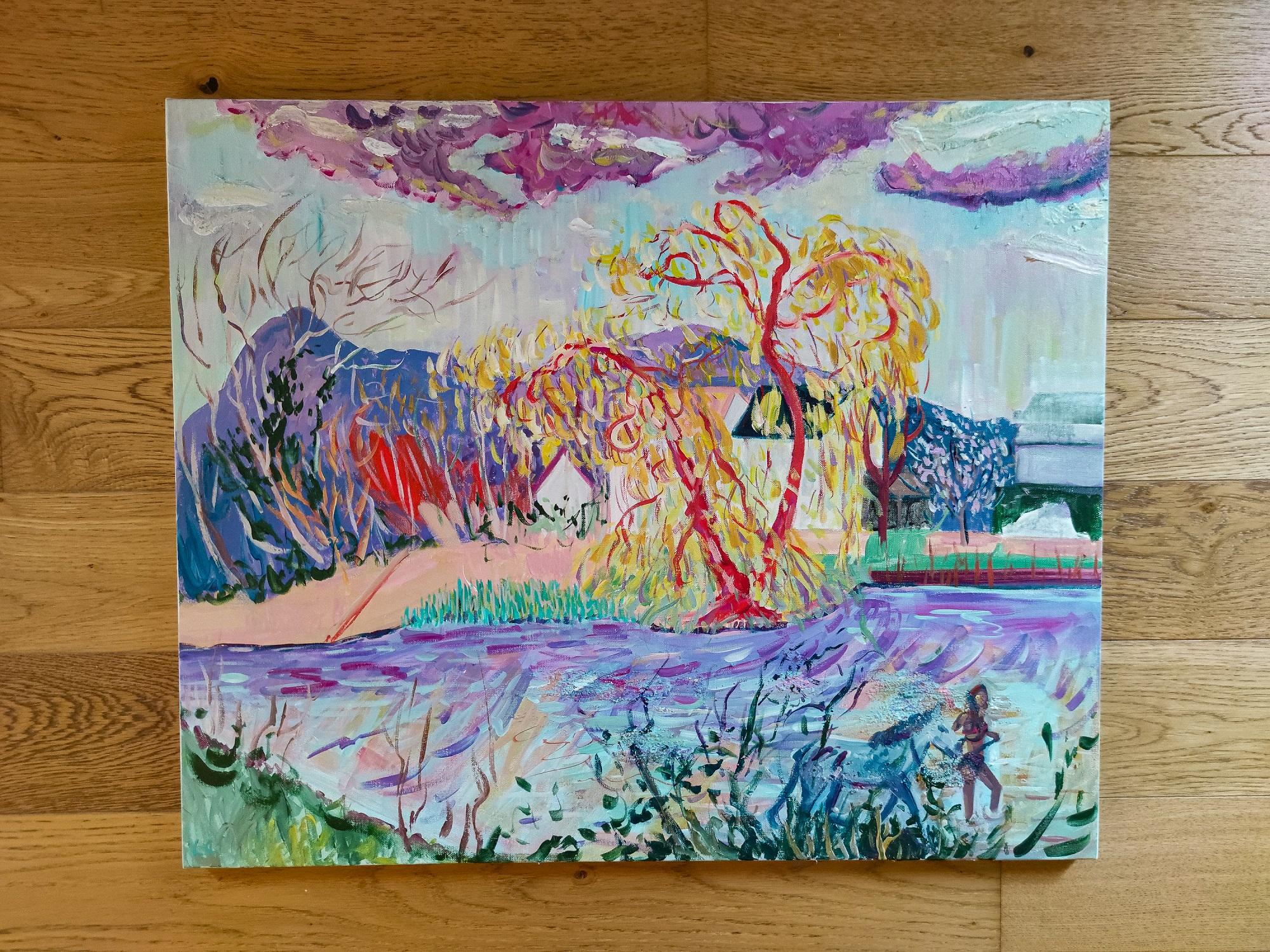 Diptych around Moret-sur-Loing - Painting by  Linda Clerget
