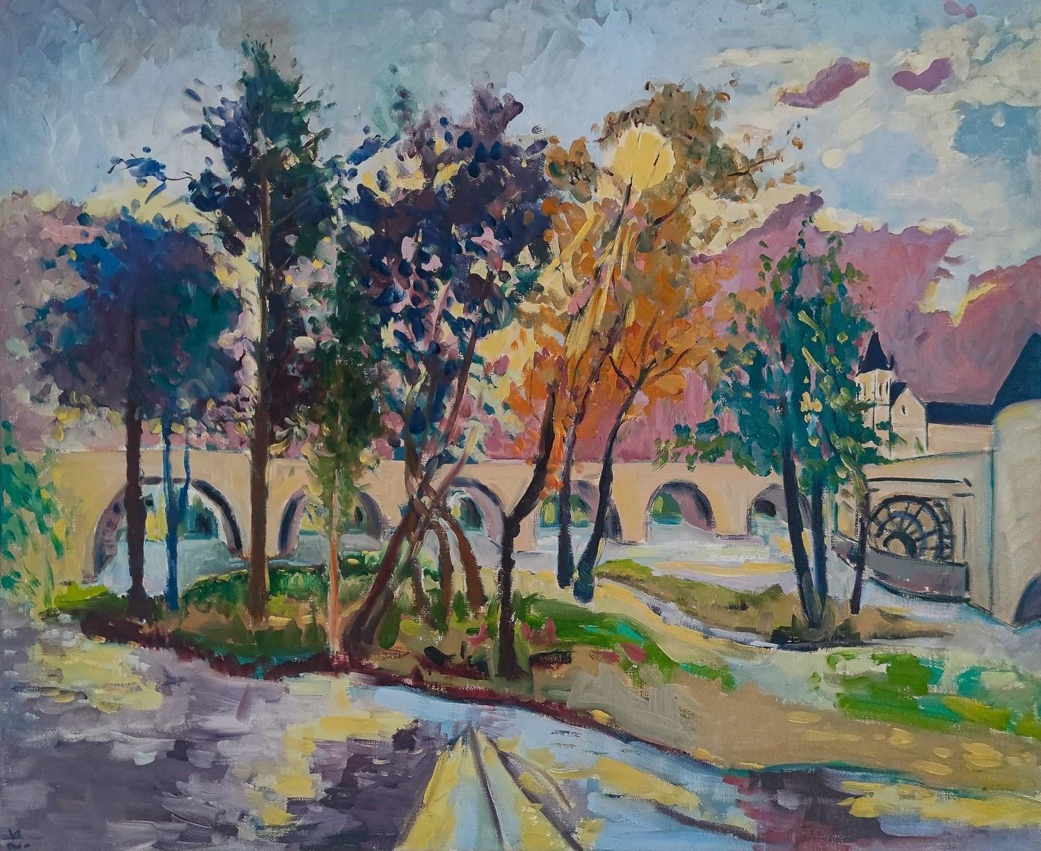 Diptych around Moret-sur-Loing - Fauvist Painting by  Linda Clerget