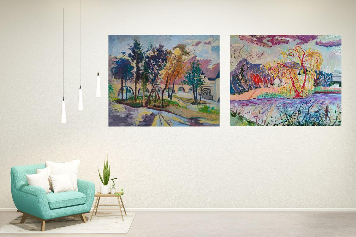  Linda Clerget Figurative Painting - Diptych around Moret-sur-Loing