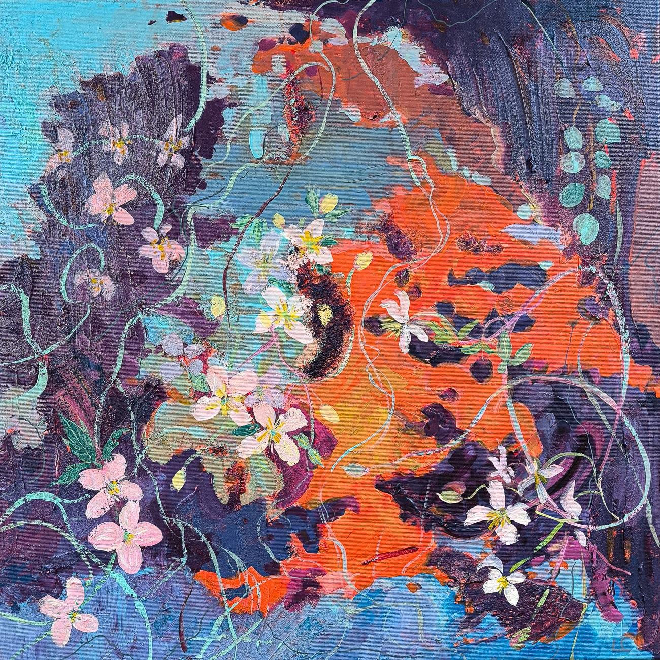 „Embracing the Present“ und „Iris Bloom Too“ (Beige), Abstract Painting, von  Linda Clerget