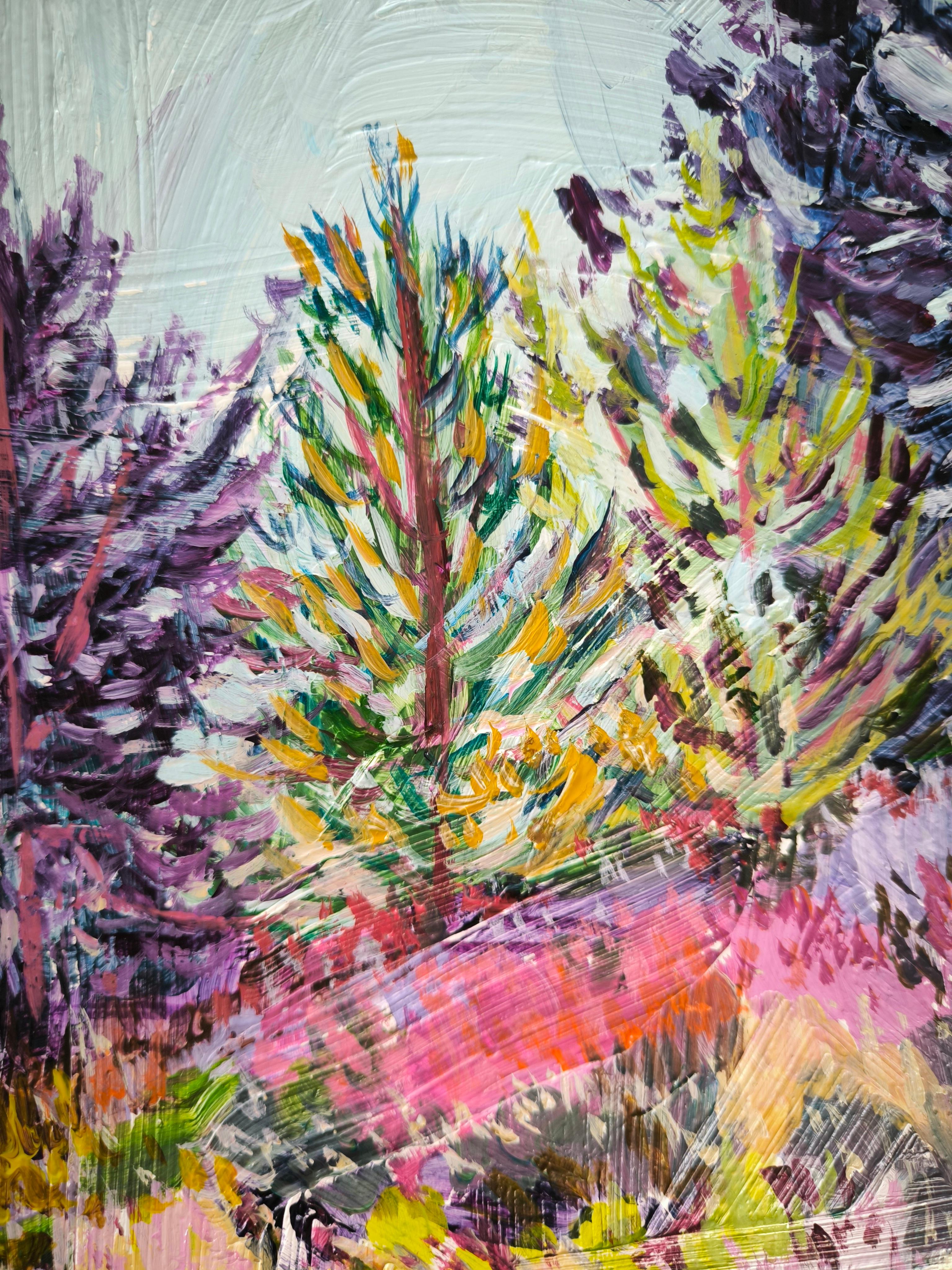 Fine estate Fontainebleau II - Landscape Painting Marrone di  Linda Clerget