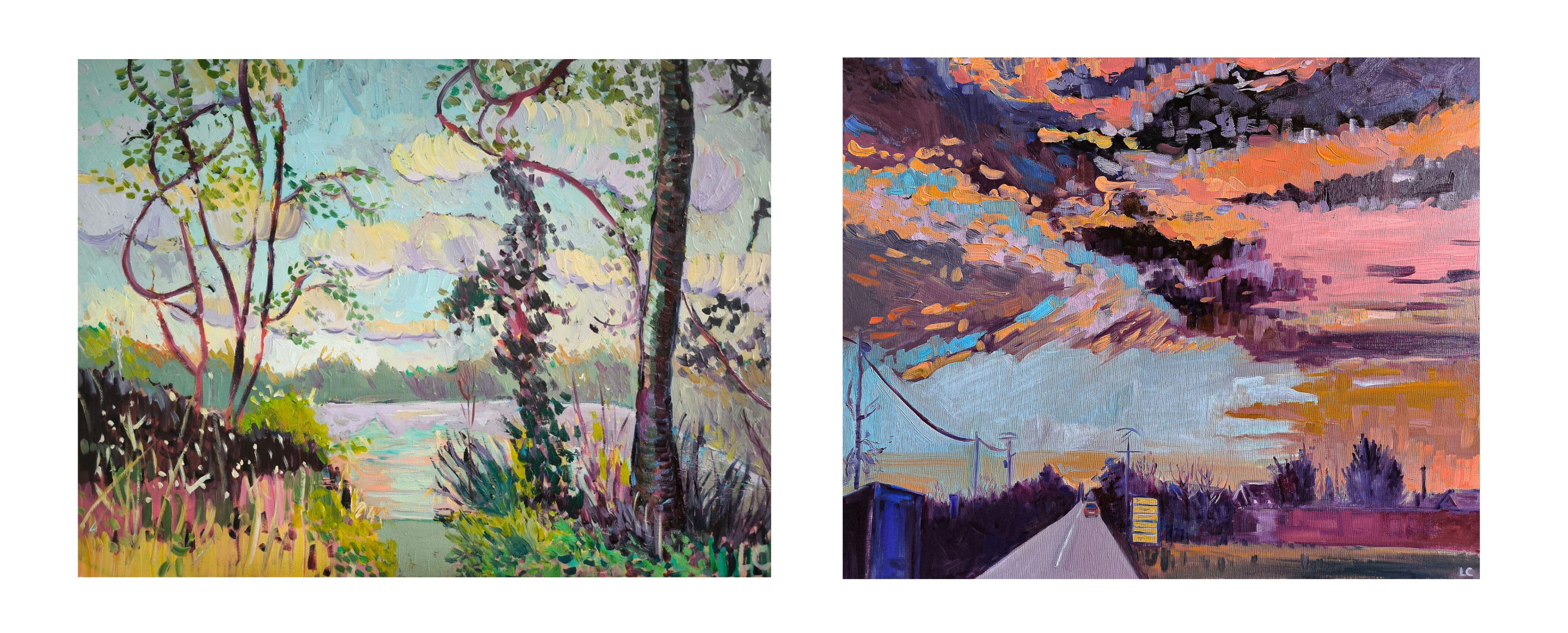  Linda Clerget Landscape Painting – „Etang de la Clarette“ und „Douces Turbulences“