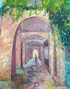 Paysage impressionniste français « Shopping under the arcades in la Rochelle »
