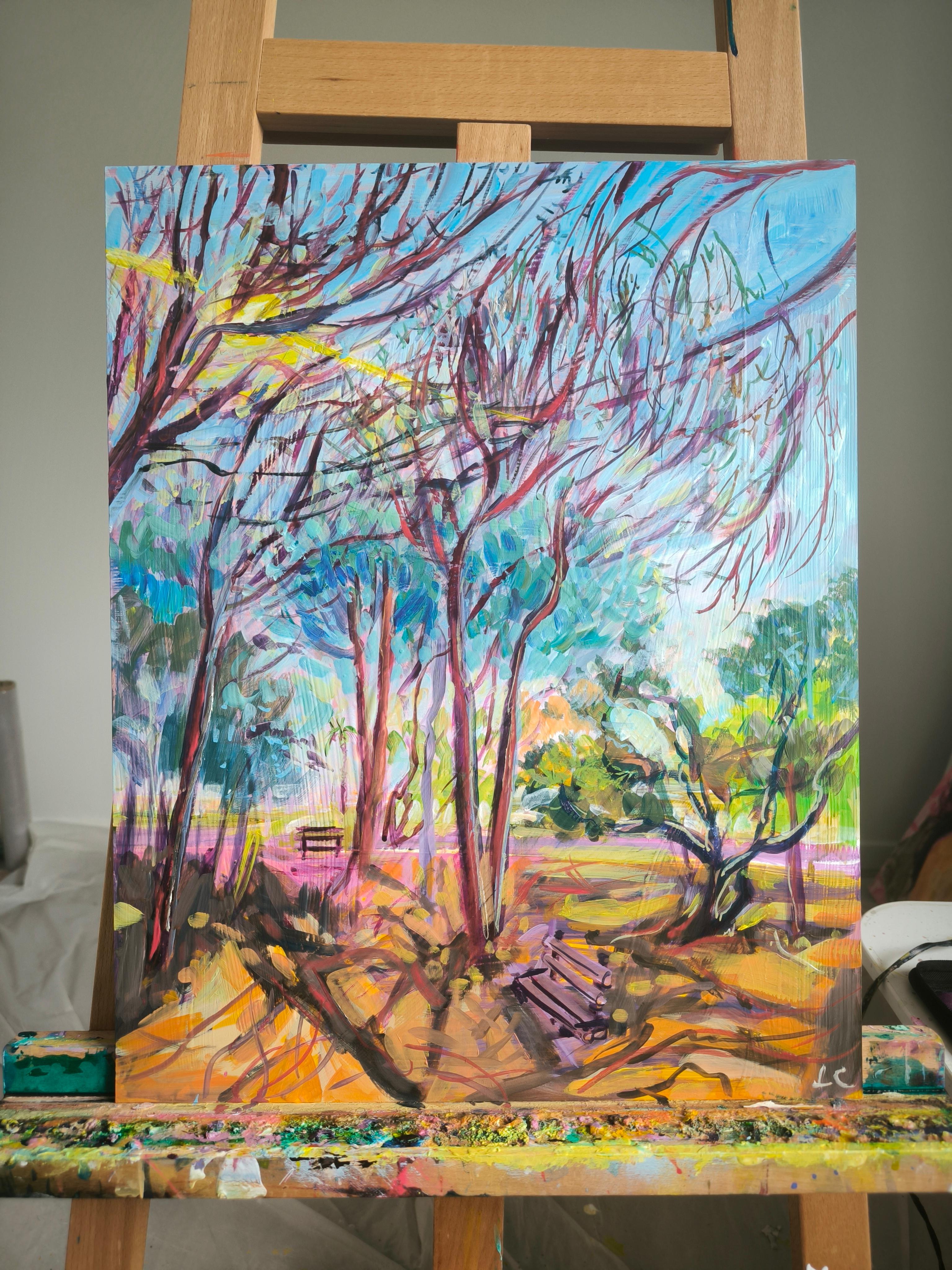 A la sombra de los árboles - Painting Fauvista de  Linda Clerget