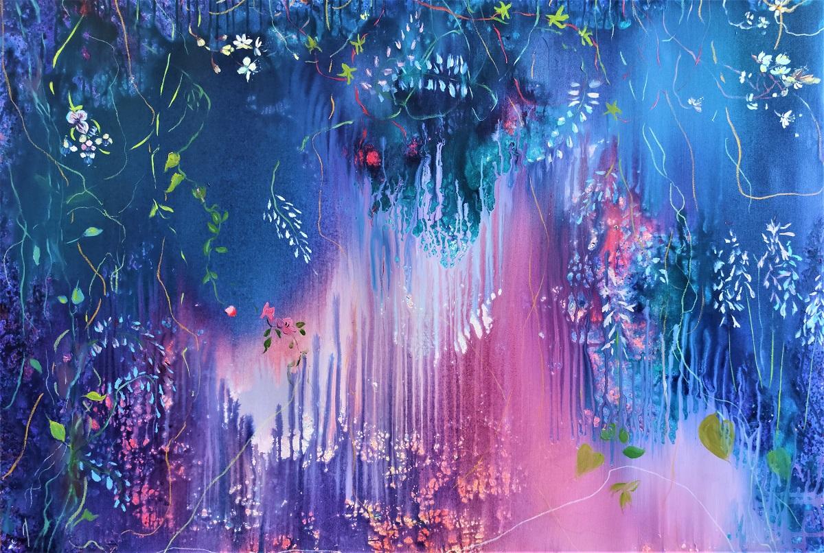  Linda Clerget Still-Life Painting – Interstellar poetisches Gemälde „Flowering of a star“