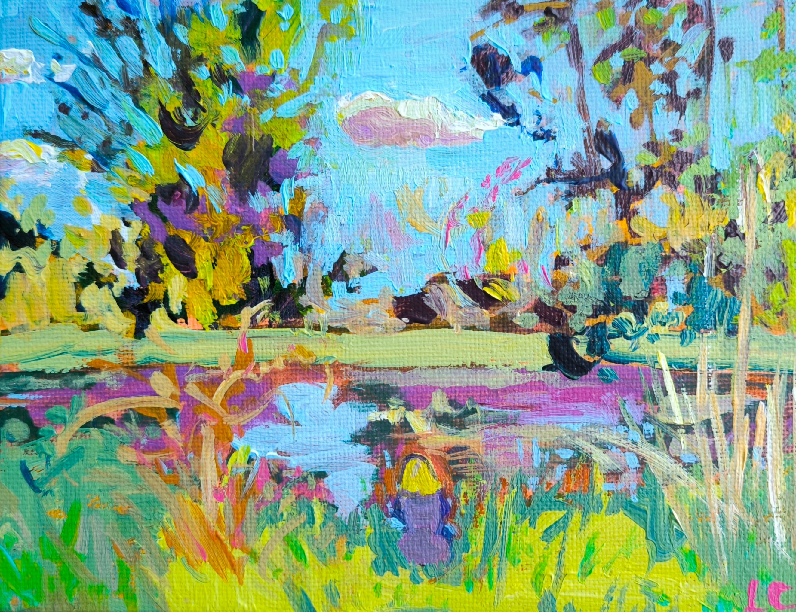 Introspection par l'eau - Impressionnisme Painting par  Linda Clerget