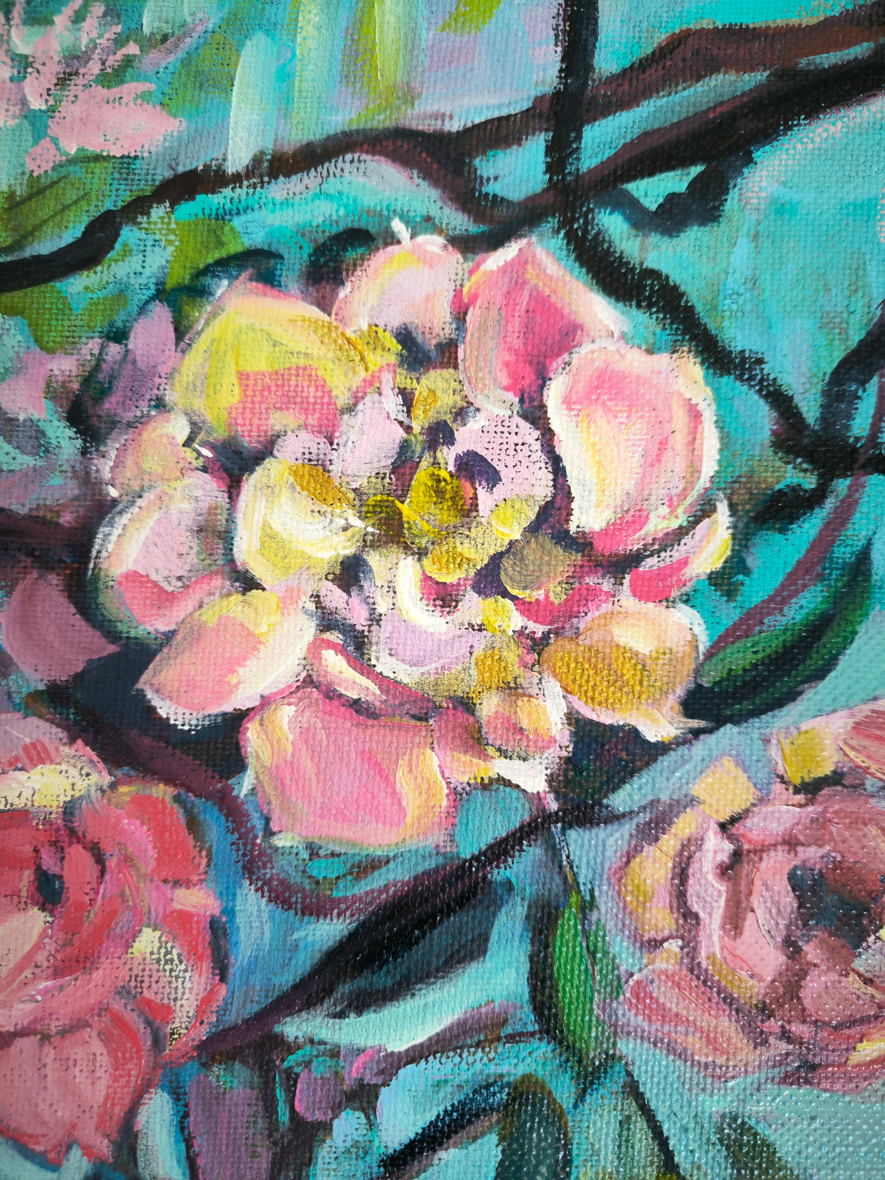 Iris e rose - Still-Life Painting Blu di  Linda Clerget