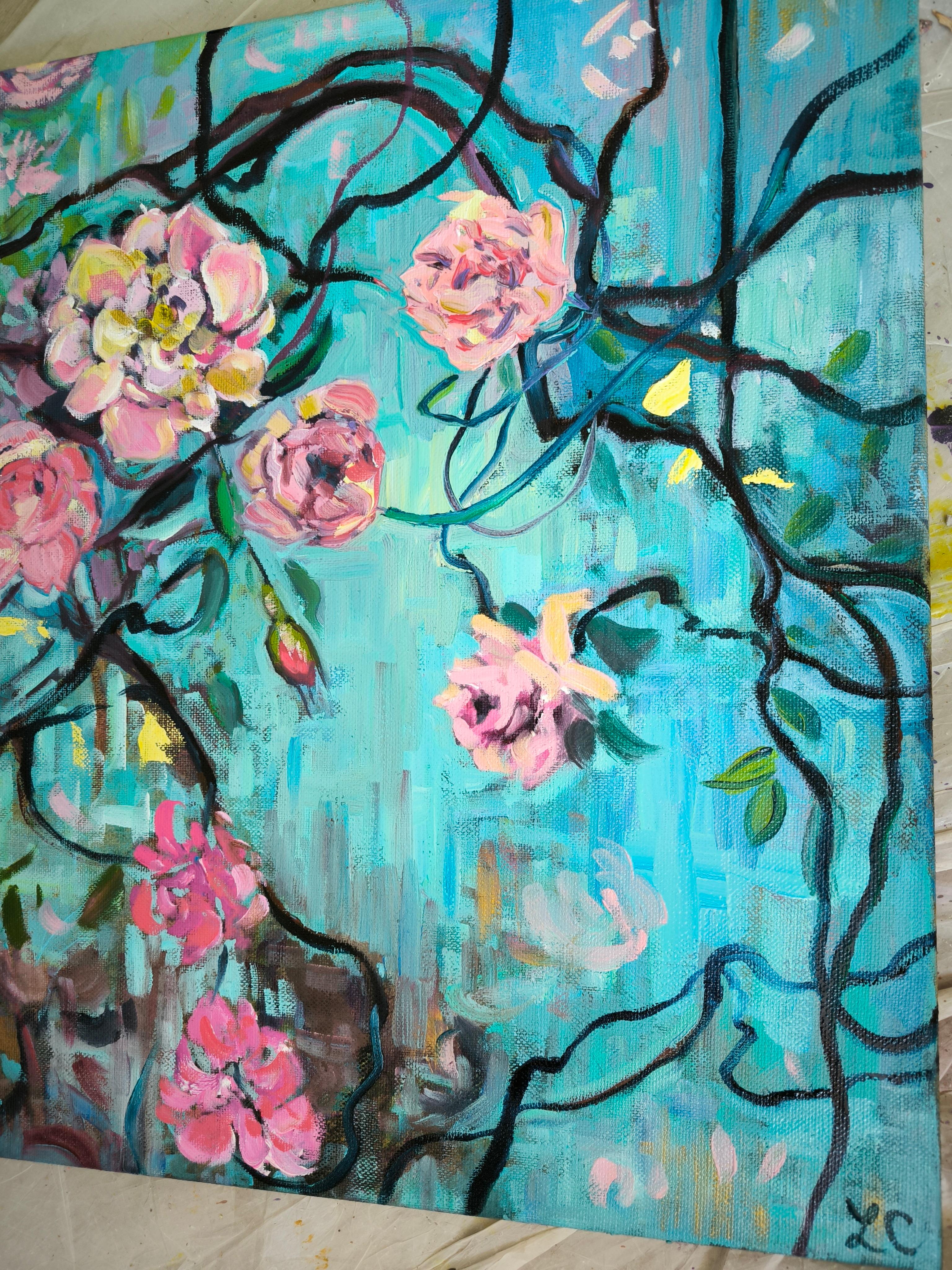 Iris and Roses è un dittico composto da due tele quadrate (50 x 50 cm ciascuna): The Urgency of the Present e The Iris Bloom Too. Realizzata con acrilico e olio su tela, quest'opera esplora la bellezza fugace della vita e l'intensità del momento
