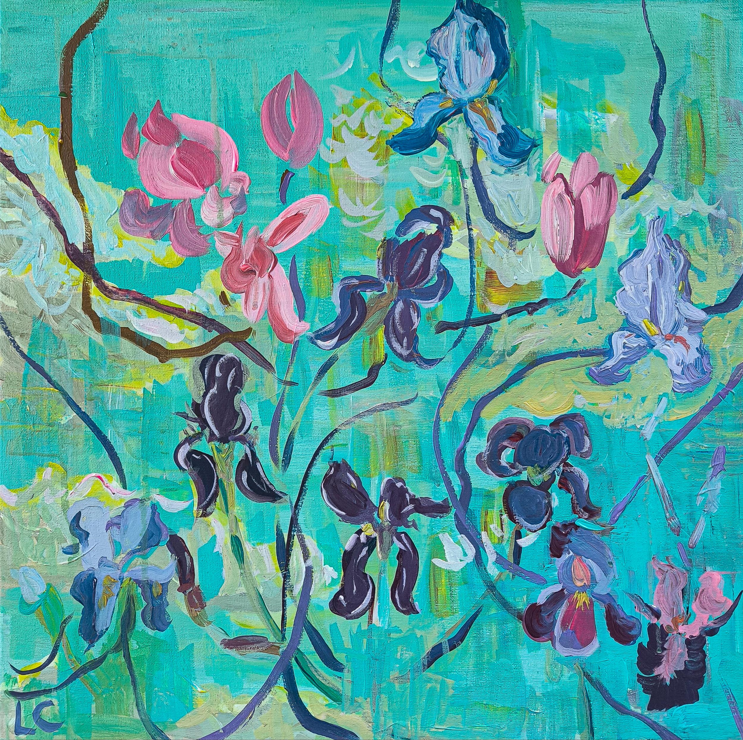  Linda Clerget Still-Life Painting – Auch Iris blühen