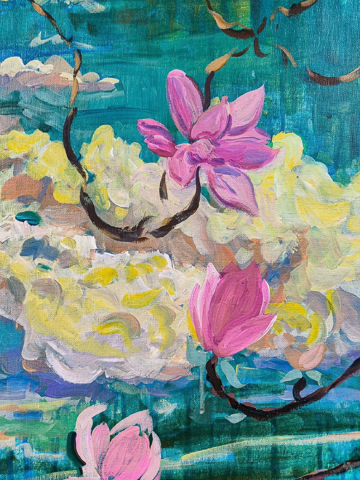 MAGNOLIA PER SEMPRE - Still-Life Painting Blu di  Linda Clerget