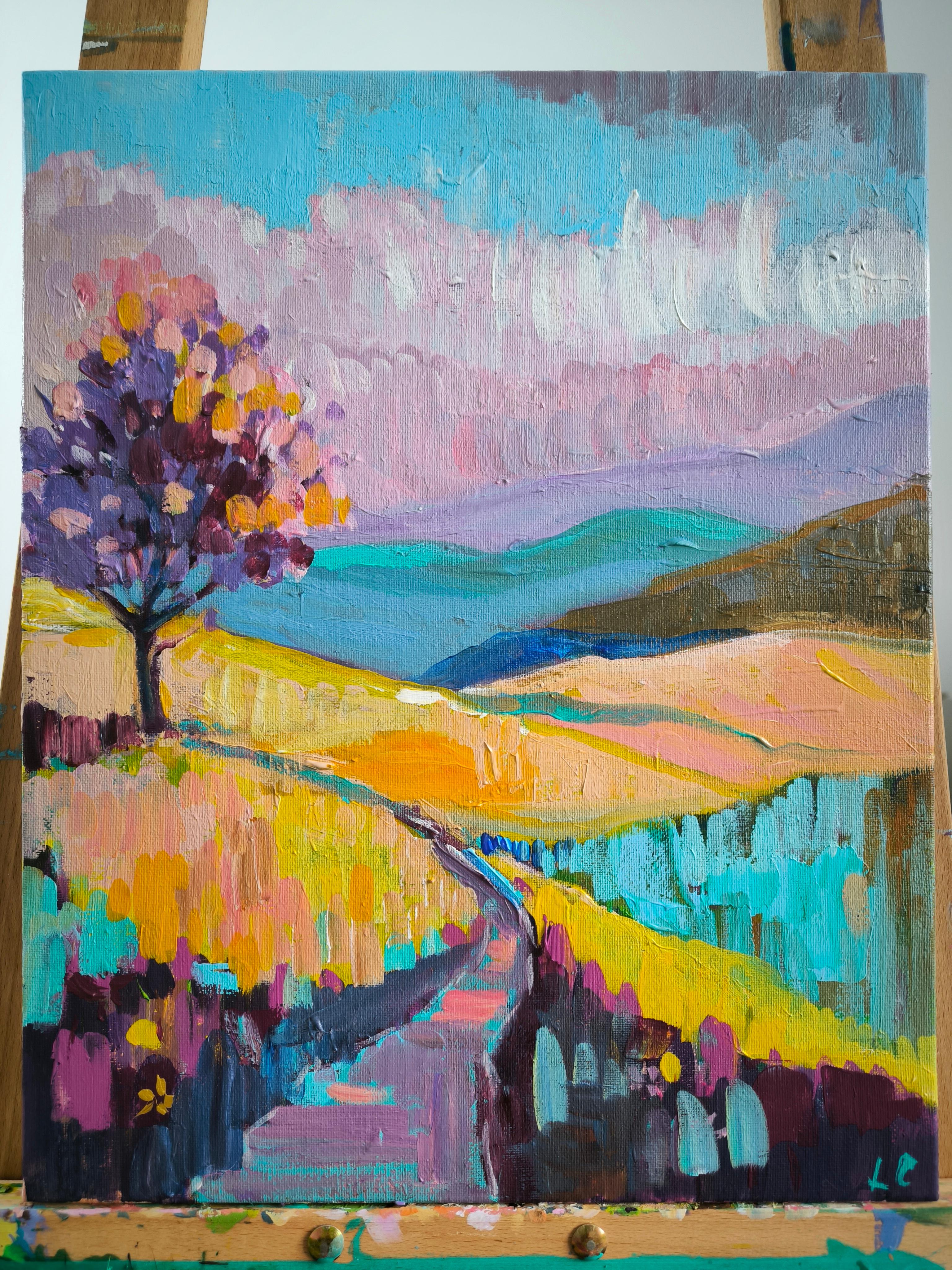 Pastel Mountains - Painting by  Linda Clerget