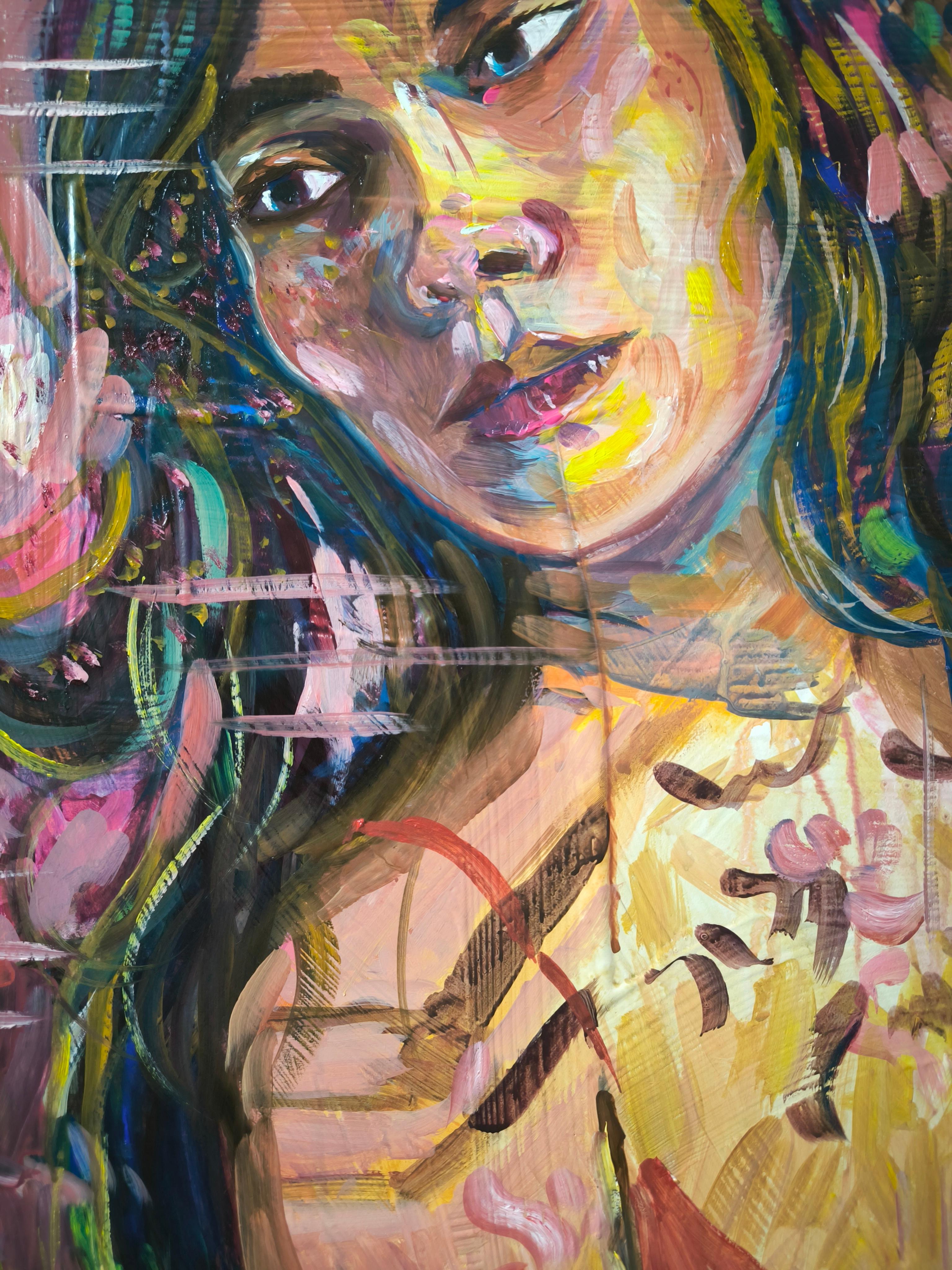Susurros de plantas - Portrait Painting Marrón de  Linda Clerget