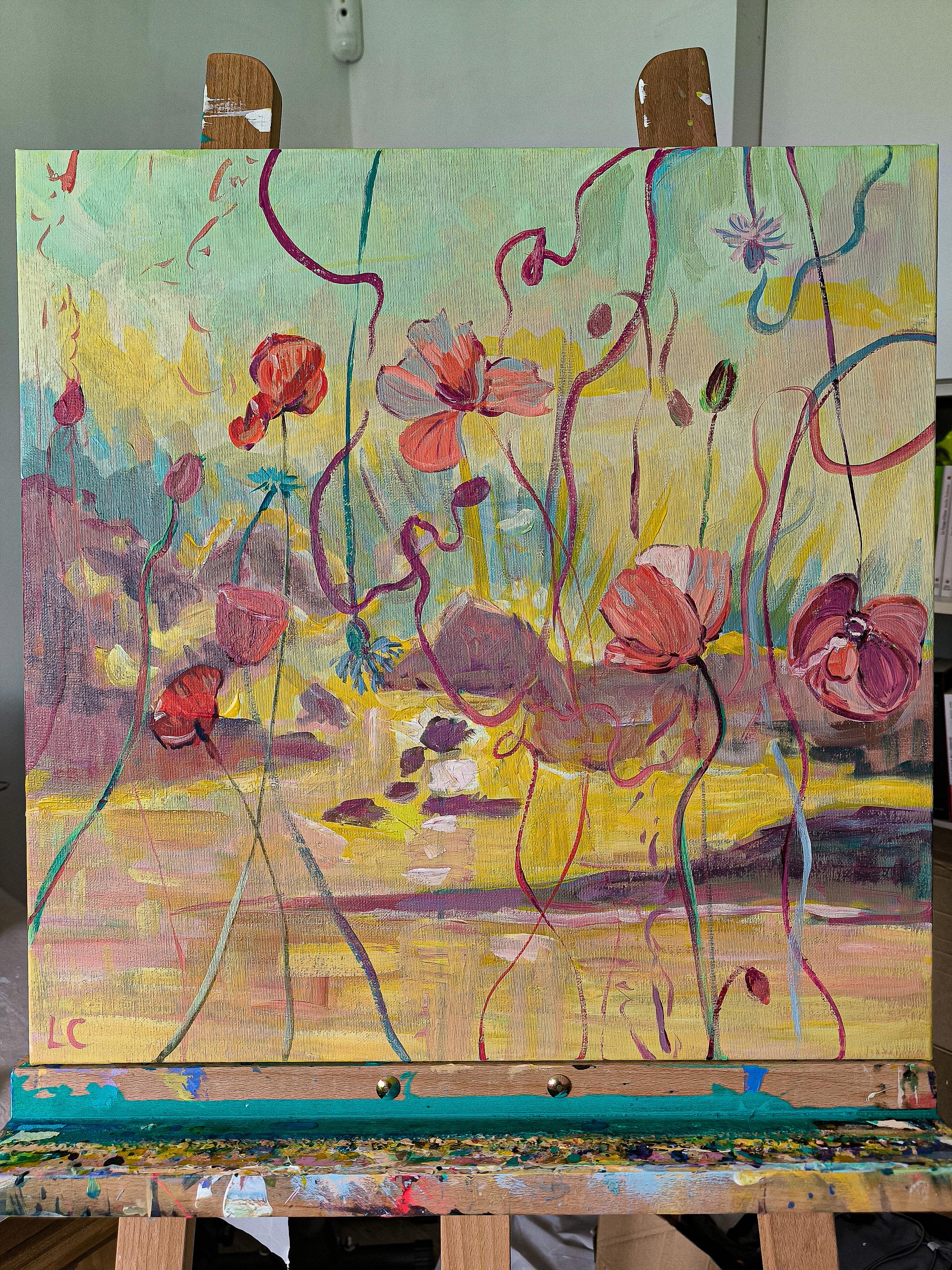 „Serenity“ und „Iris Bloom Too“ (Grau), Abstract Painting, von  Linda Clerget