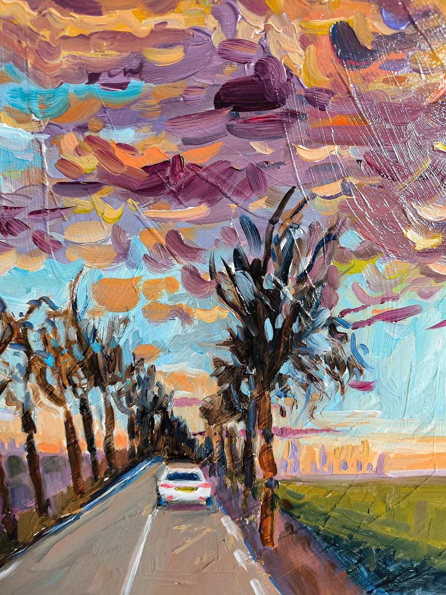 SKY OVER FAvorITE ROAD - Fauvisme Painting par  Linda Clerget