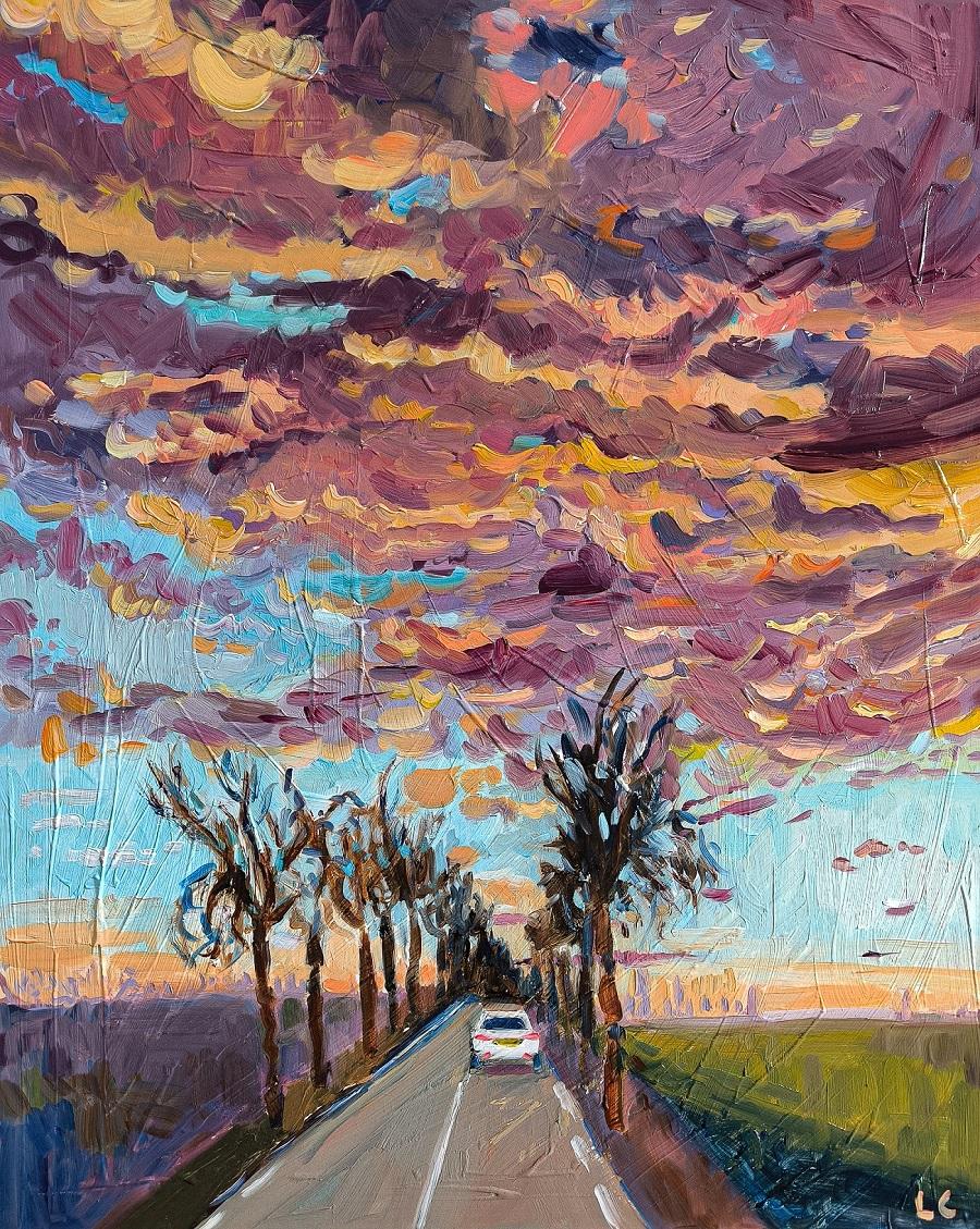 SKY OVER FAvorITE ROAD - Painting de  Linda Clerget
