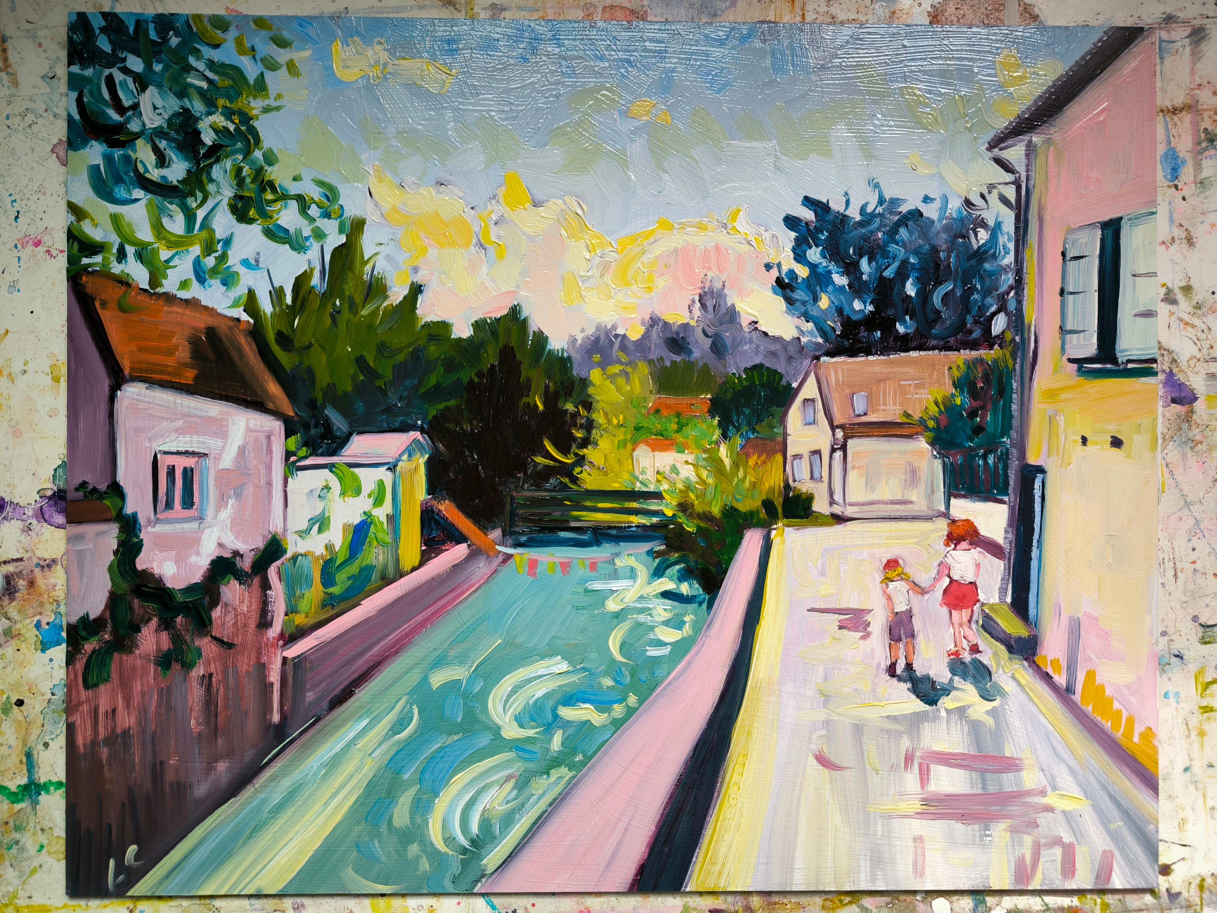 Deux sœurs par l'eau - Impressionnisme Painting par  Linda Clerget
