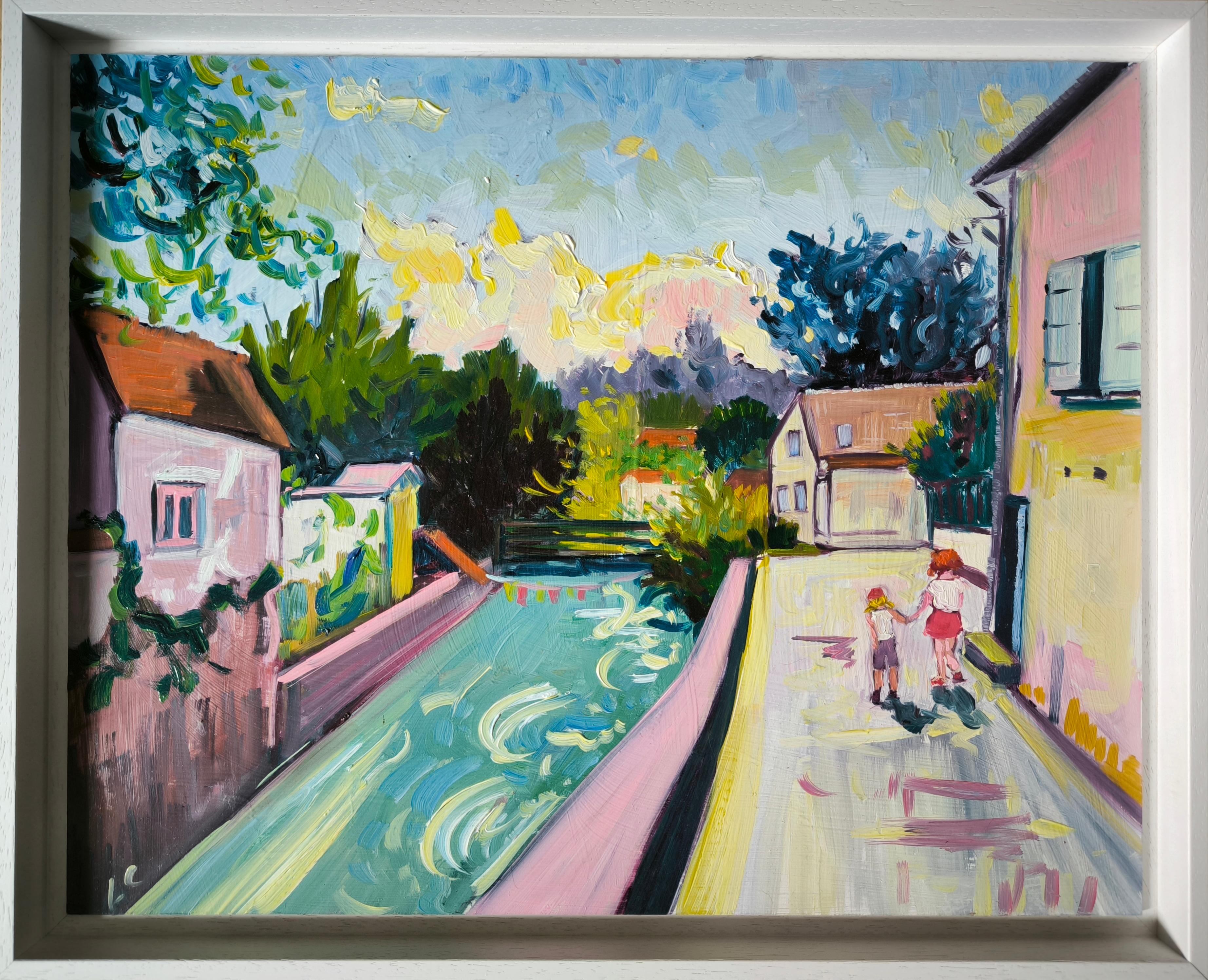 Figurative Painting  Linda Clerget - Deux sœurs par l'eau