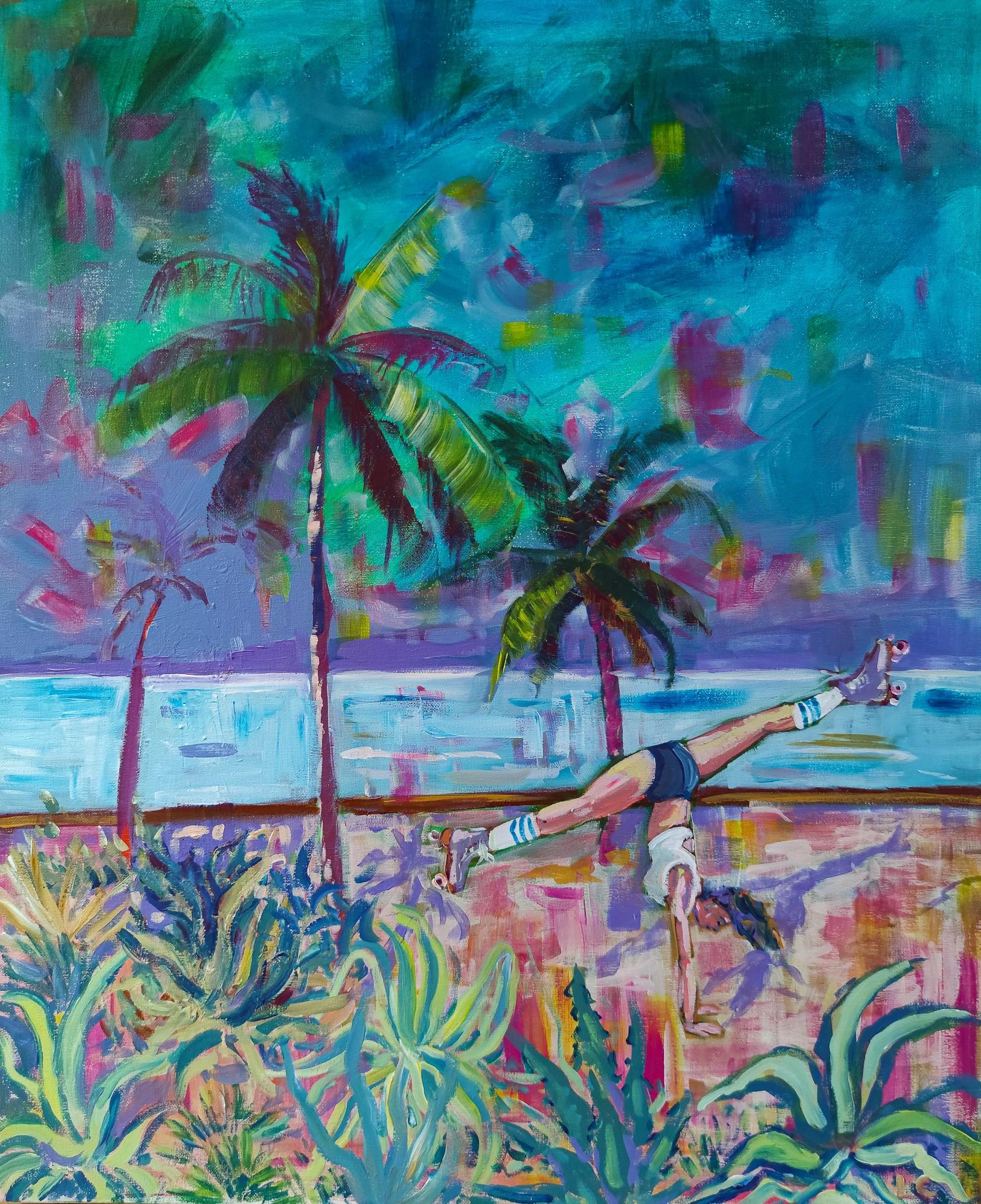 Dive into a world of adventure and mystery where exoticism meets audacity in these two enchanting artworks. On vibrant acrylic canvases, a girl, joyfully engaging in outdoor sports, defies gravity with grace and determination. In 