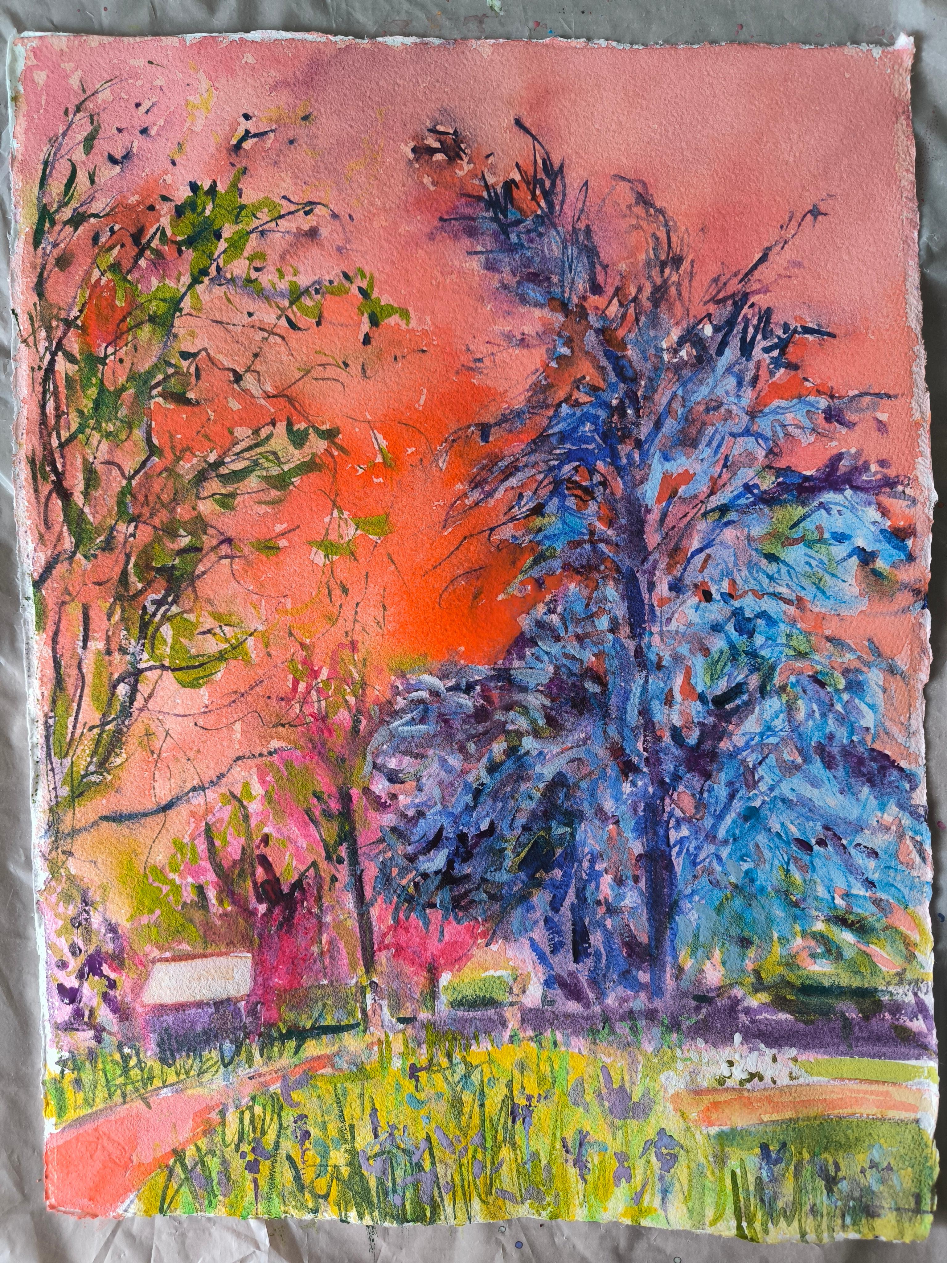 Variaciones en naranja y azul - Painting de  Linda Clerget