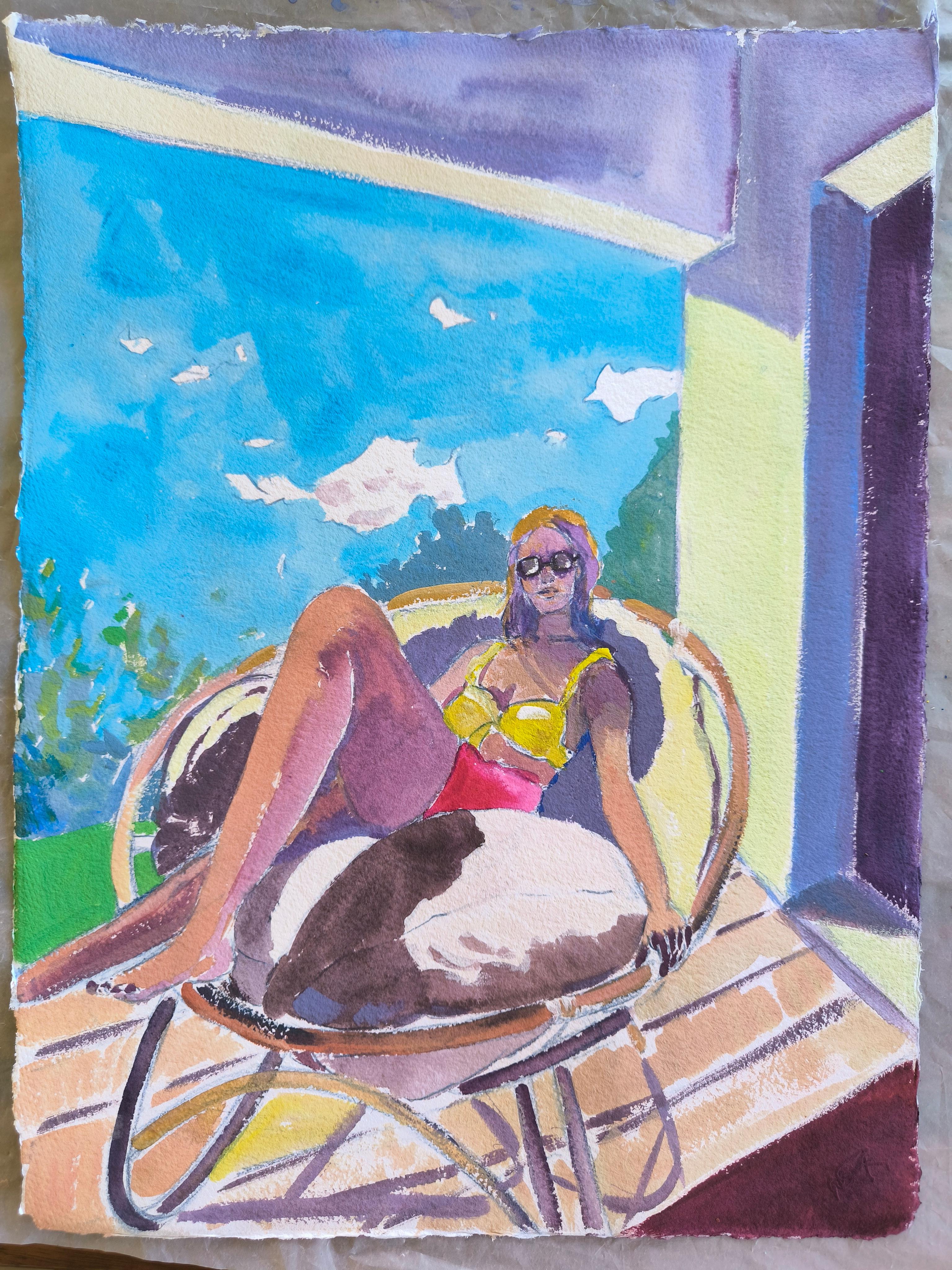 Woman in the Sun - Fauvist Painting by  Linda Clerget