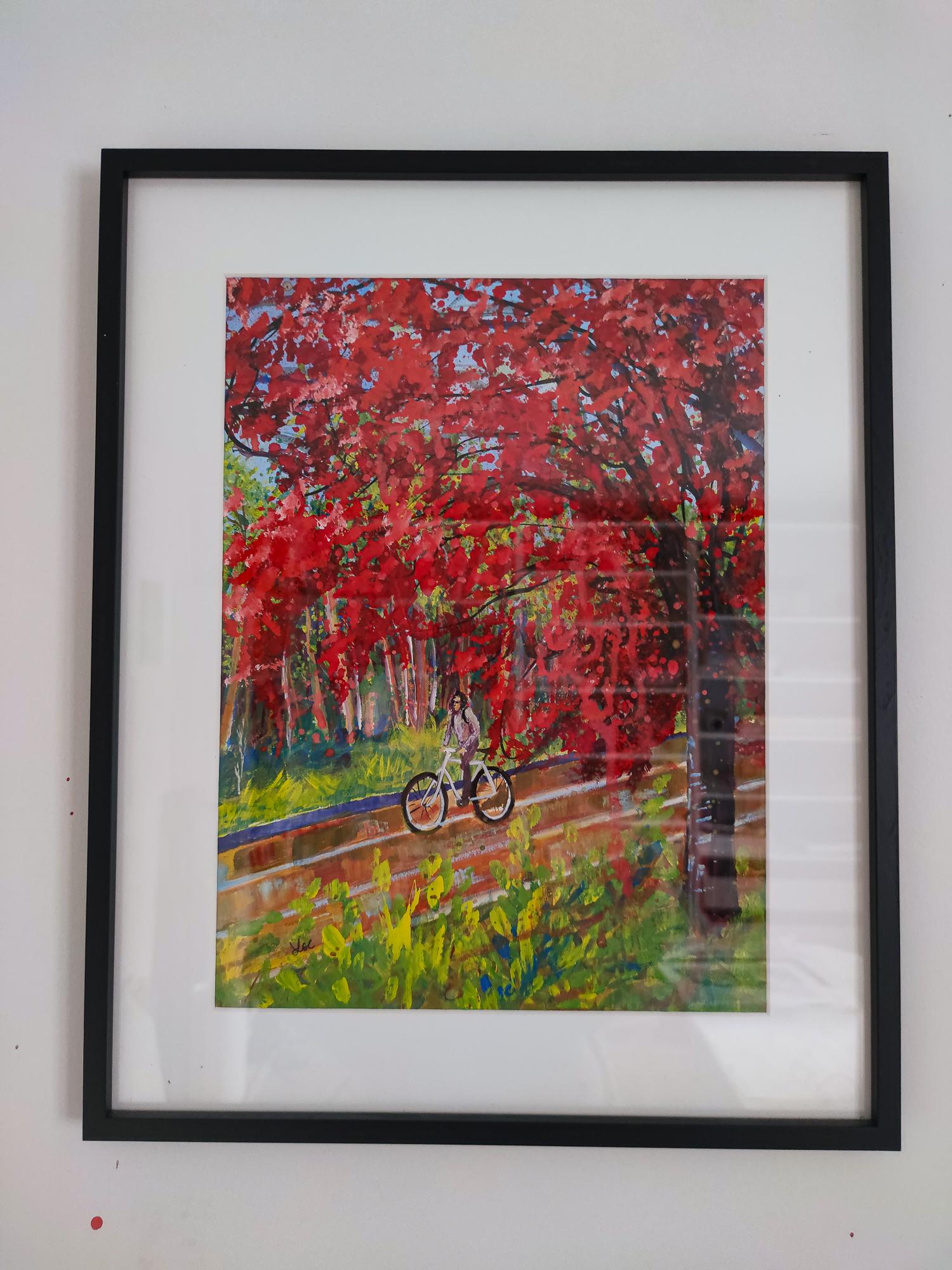 Promenade in Rot – Painting von Linda Clerget