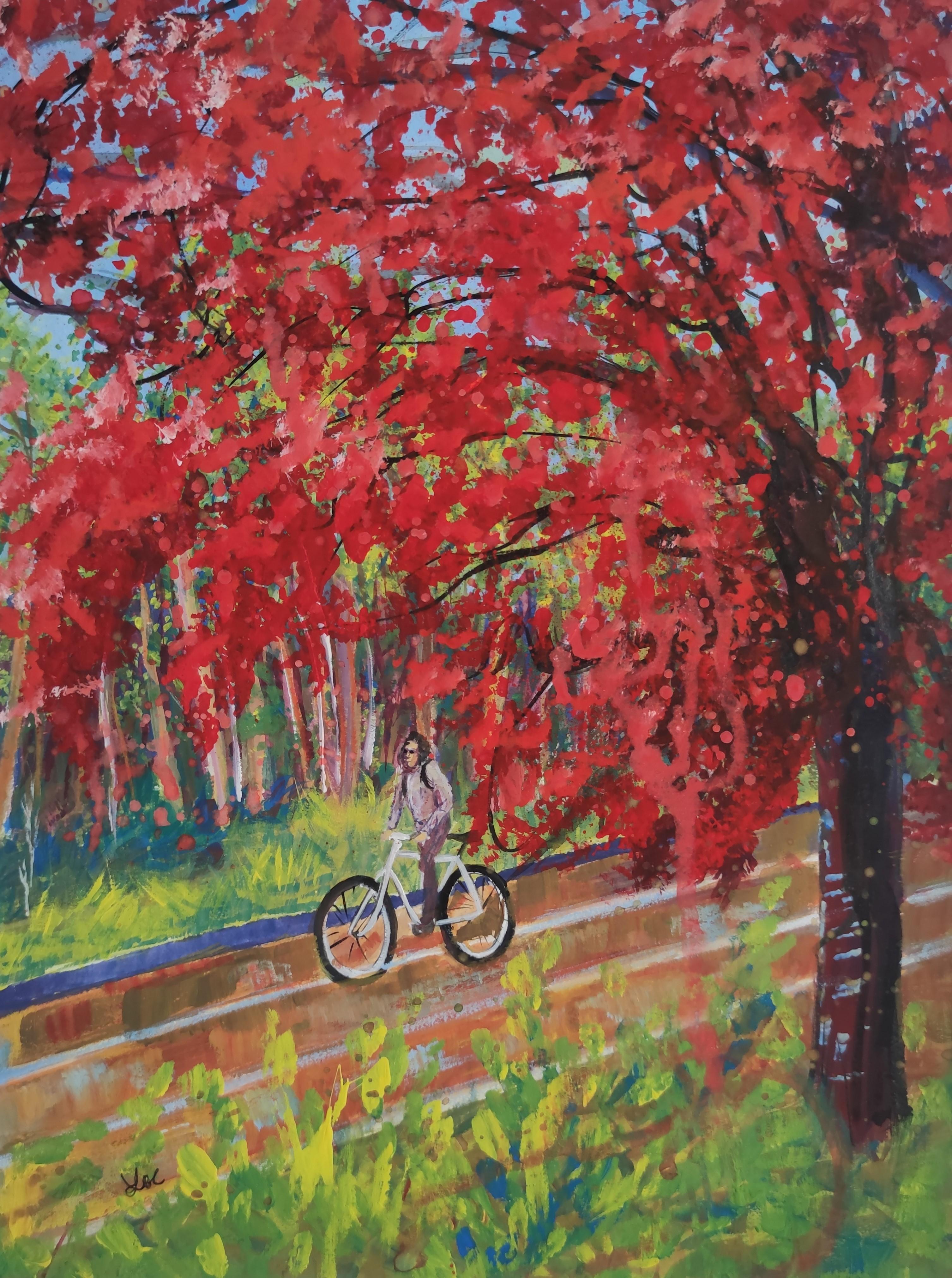 Promenade en rouge - Impressionnisme Painting par Linda Clerget