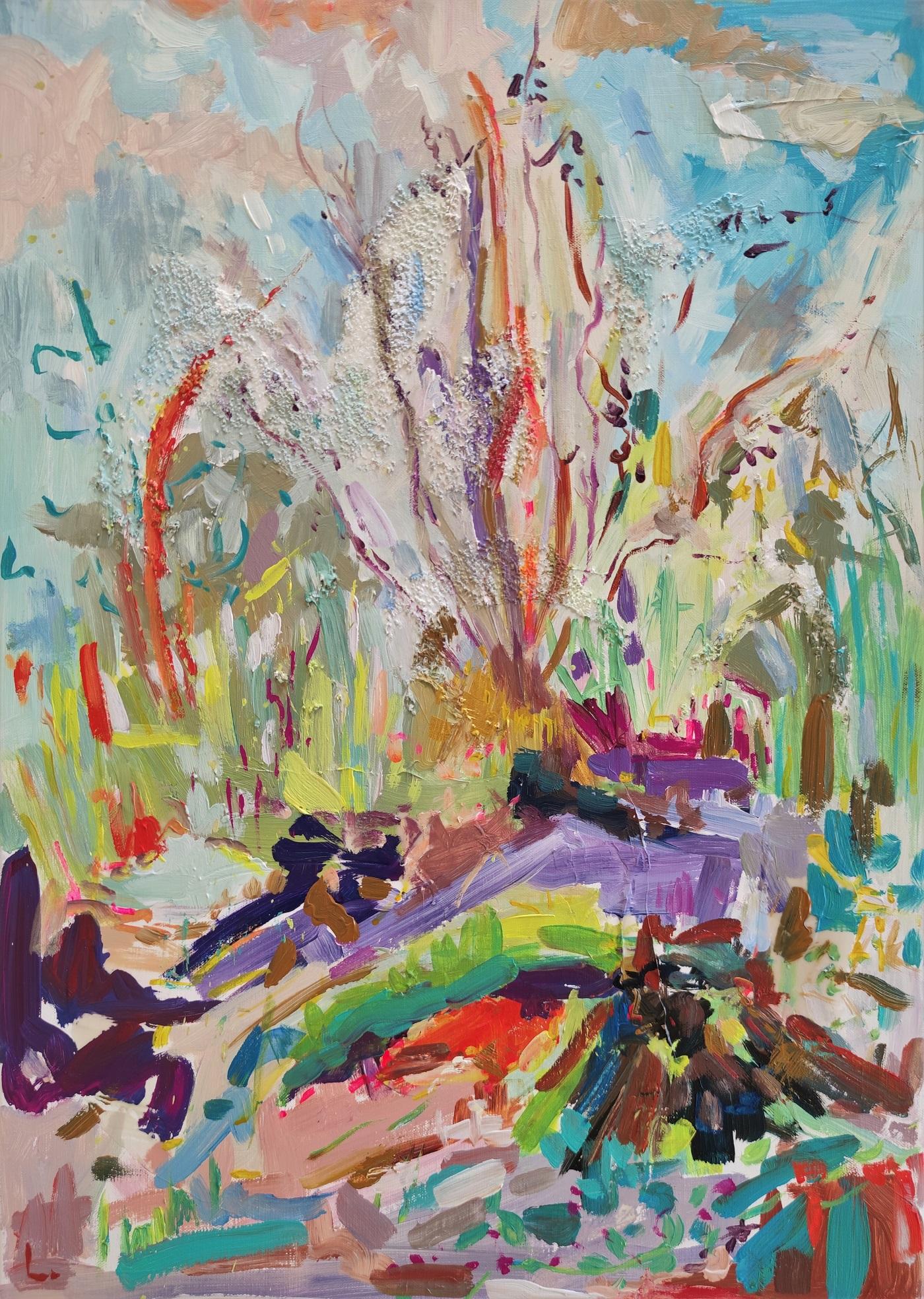 Linda Clerget Landscape Painting - Fauvist landscape painting, " And came the time of the fairies "