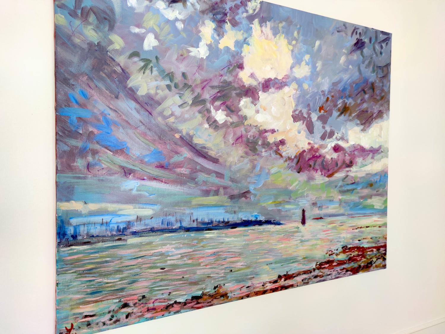 Contemplar el océano y la fuerza que lo atraviesa nos impregna de un sentimiento de poder y apaciguamiento conducente a la paz interior. El artista se inspira en las corrientes impresionista y expresionista y utiliza colores pastel en este cuadro