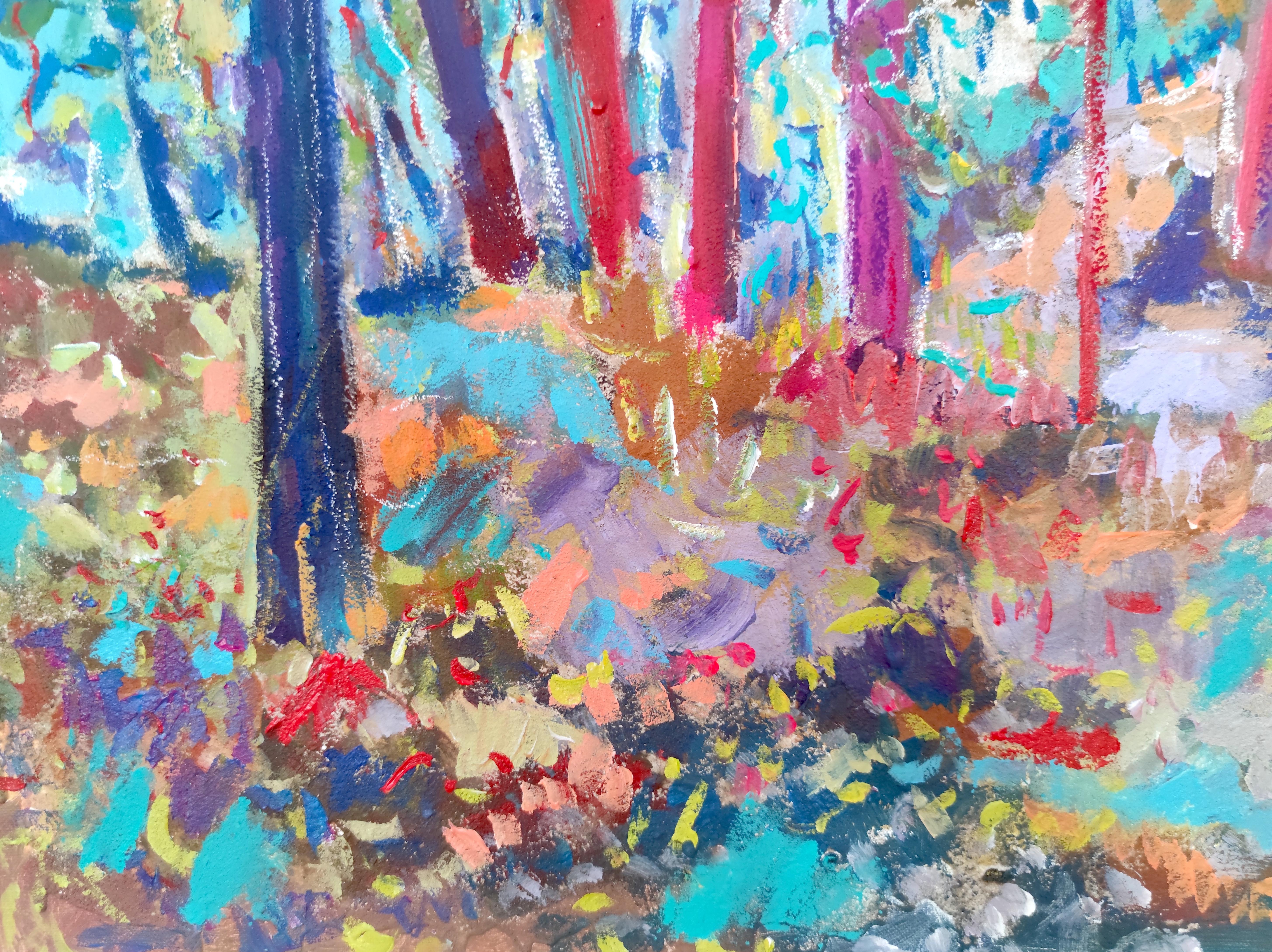 This series of paintings is inspired by the relationship between the artist and the forest of Fontainebleau. Every day, the artist goes there to make sketches, to walk, to dialogue with the forest. The initial sketches are made on the spot in