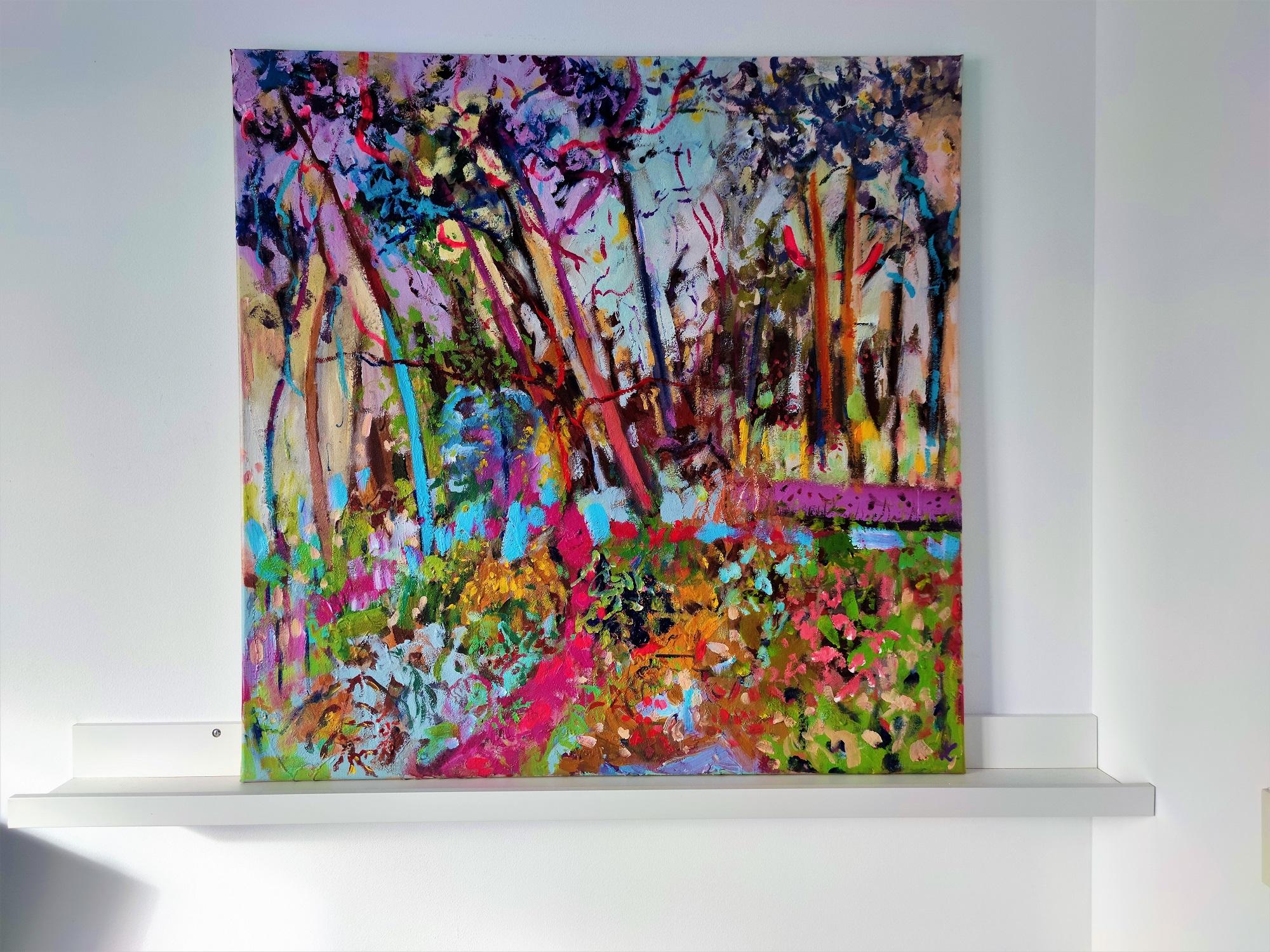 Colorful outdoor abstract impressionist landscape painting, 