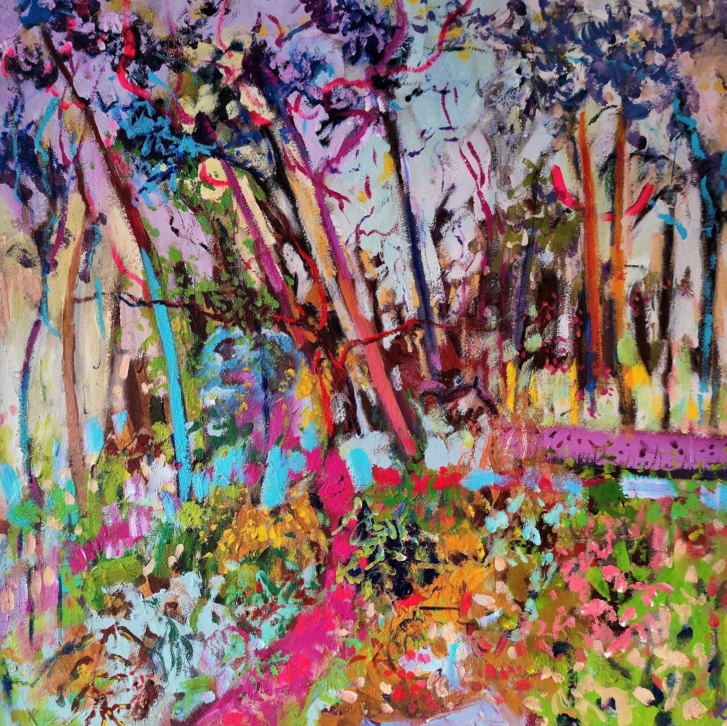 Colorful outdoor abstract impressionist landscape painting, 