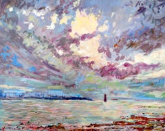 Purple contemporary impressionist landscape of sea 'Dancing whirlpool'