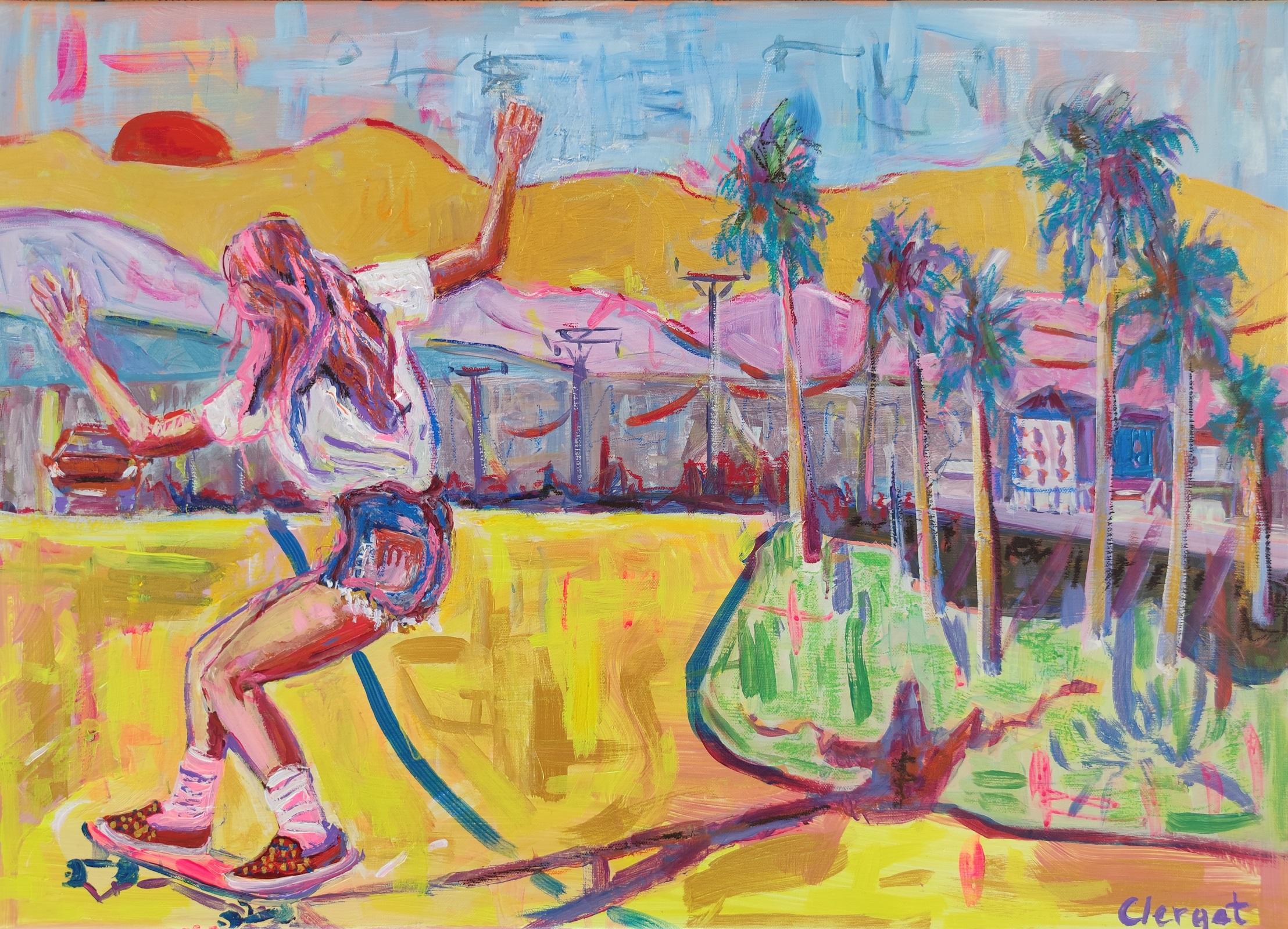 Dyptic : A Californian Skateboarding Odyssey - Modern Painting by Linda Clerget