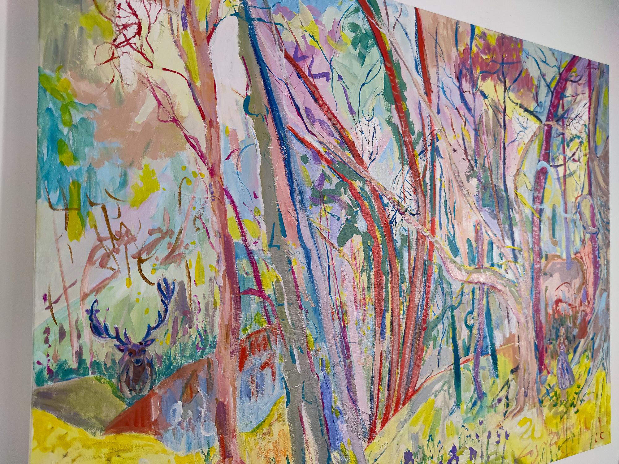 Die Echos des Lebens im Wald – Painting von Linda Clerget