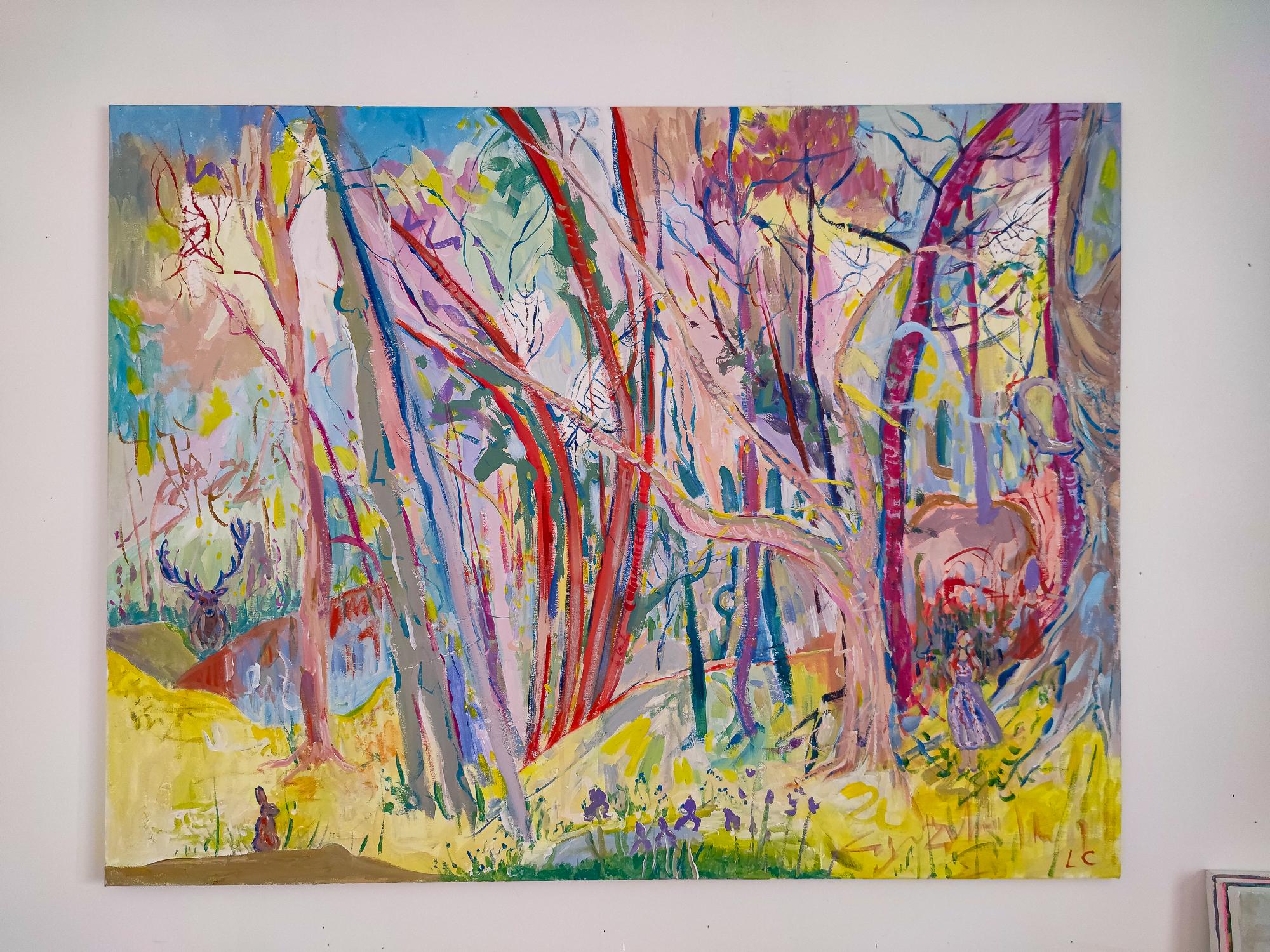 Die Echos des Lebens im Wald (Fauvismus), Painting, von Linda Clerget