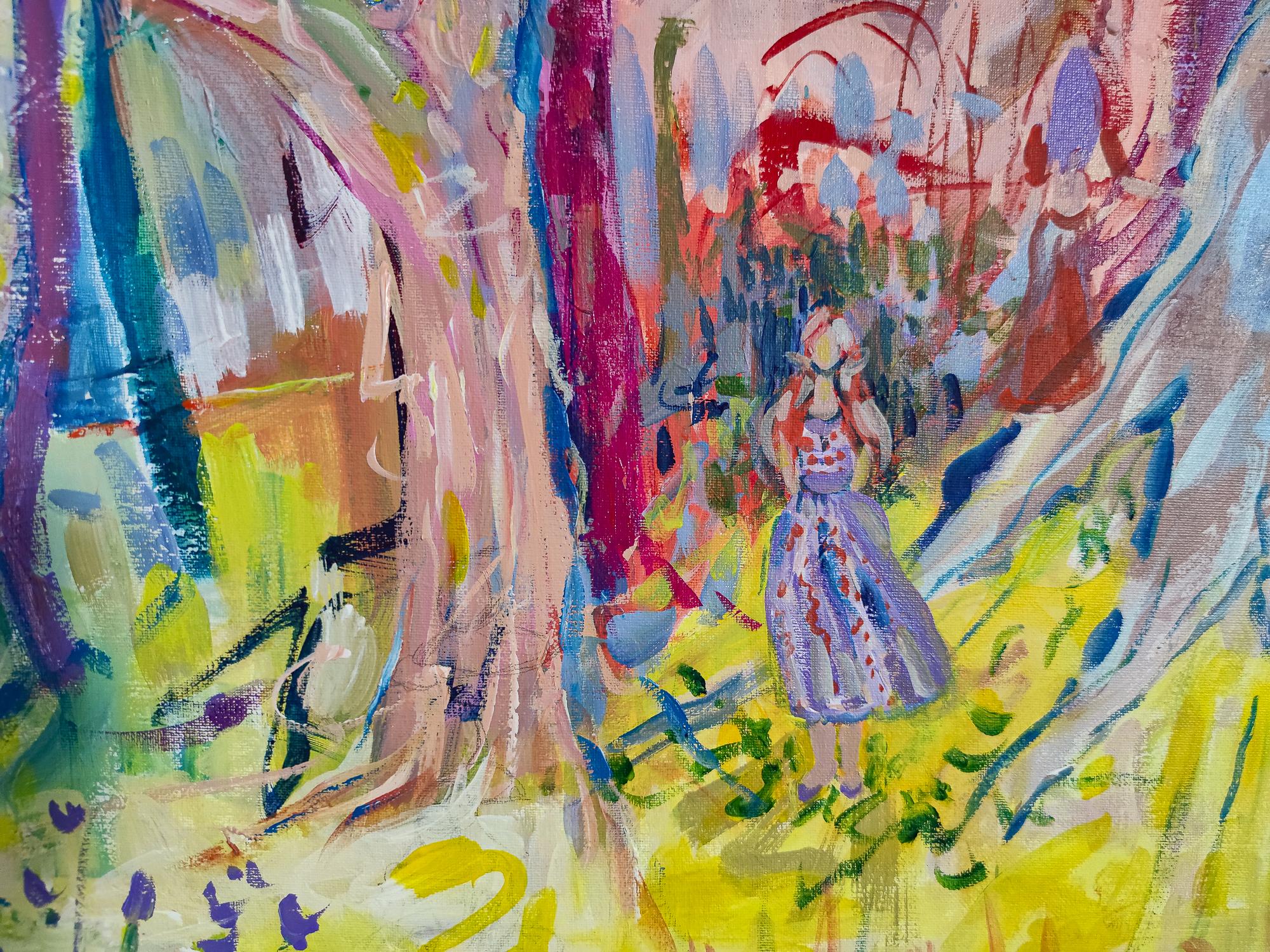 Echoes of Life in the Forest - Fauvist Painting by Linda Clerget