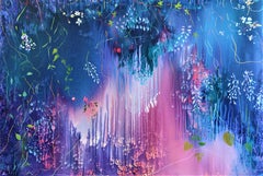 "Flowering of a star", large abstract cosmic and vegetal canvas to dream