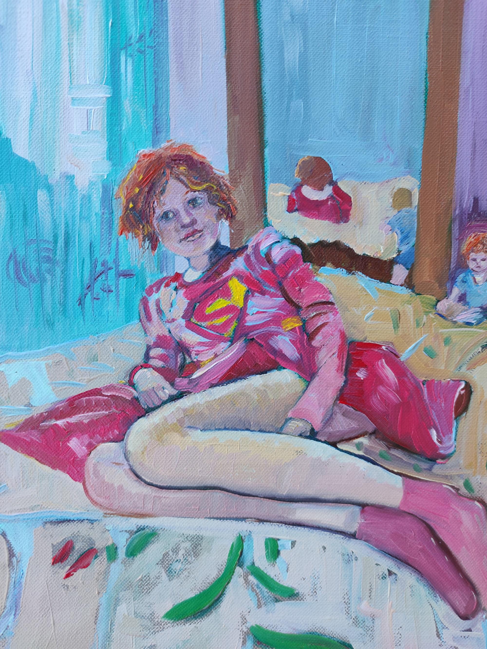 HEROIC RADIANCE: ELSA AS SUPER GIRL - Impressionist Painting by Linda Clerget