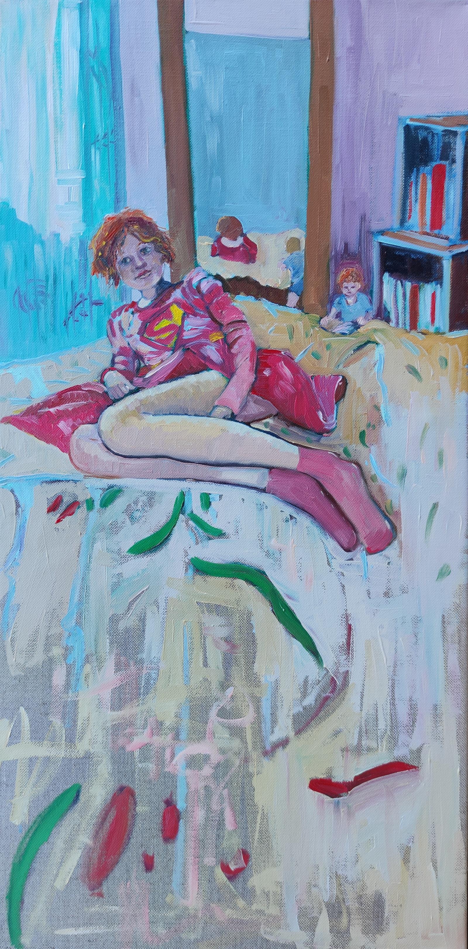 Linda Clerget Figurative Painting - HEROIC RADIANCE: ELSA AS SUPER GIRL
