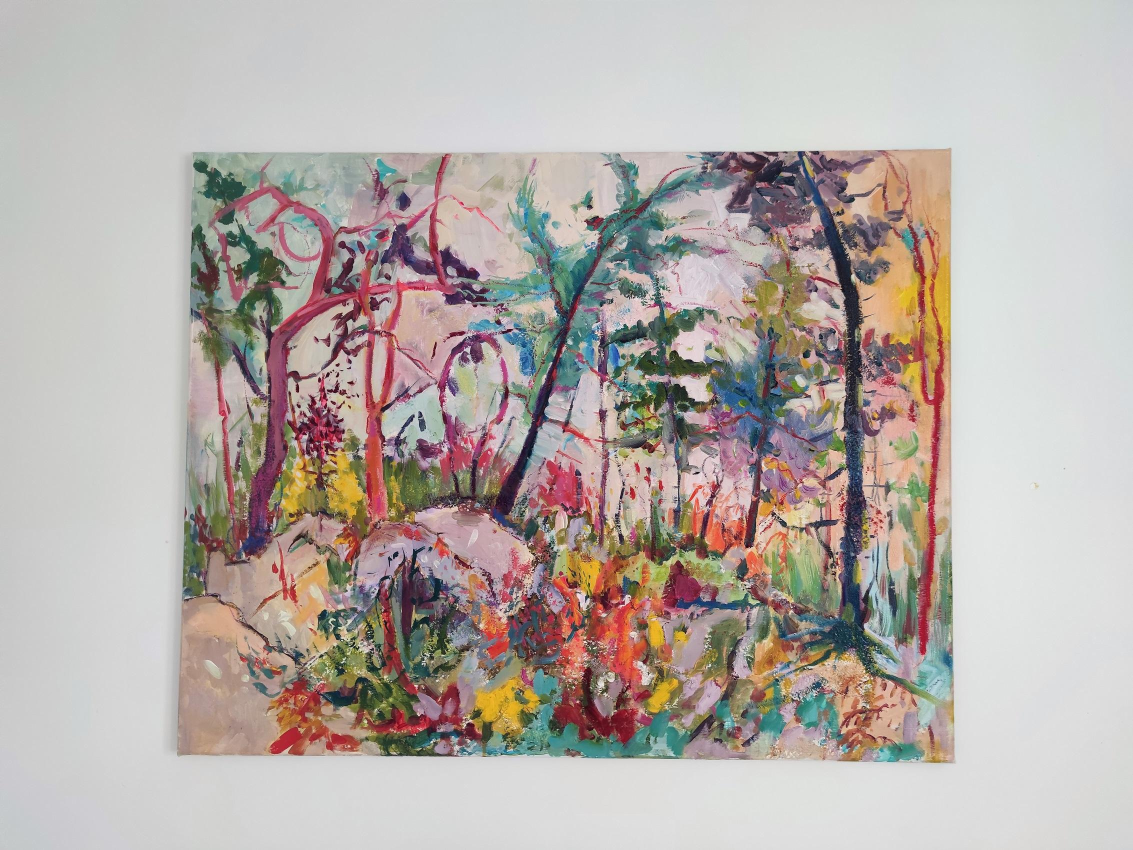 Quadro astratto impressionista all'aperto sulla foresta, 