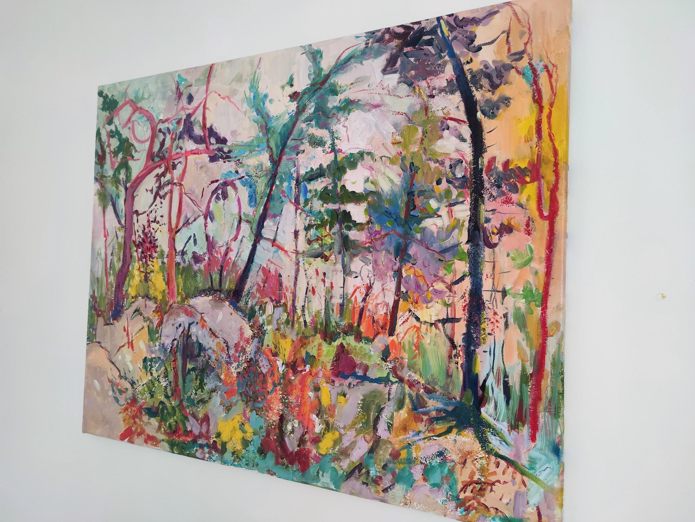 Quadro astratto impressionista all'aperto sulla foresta, 